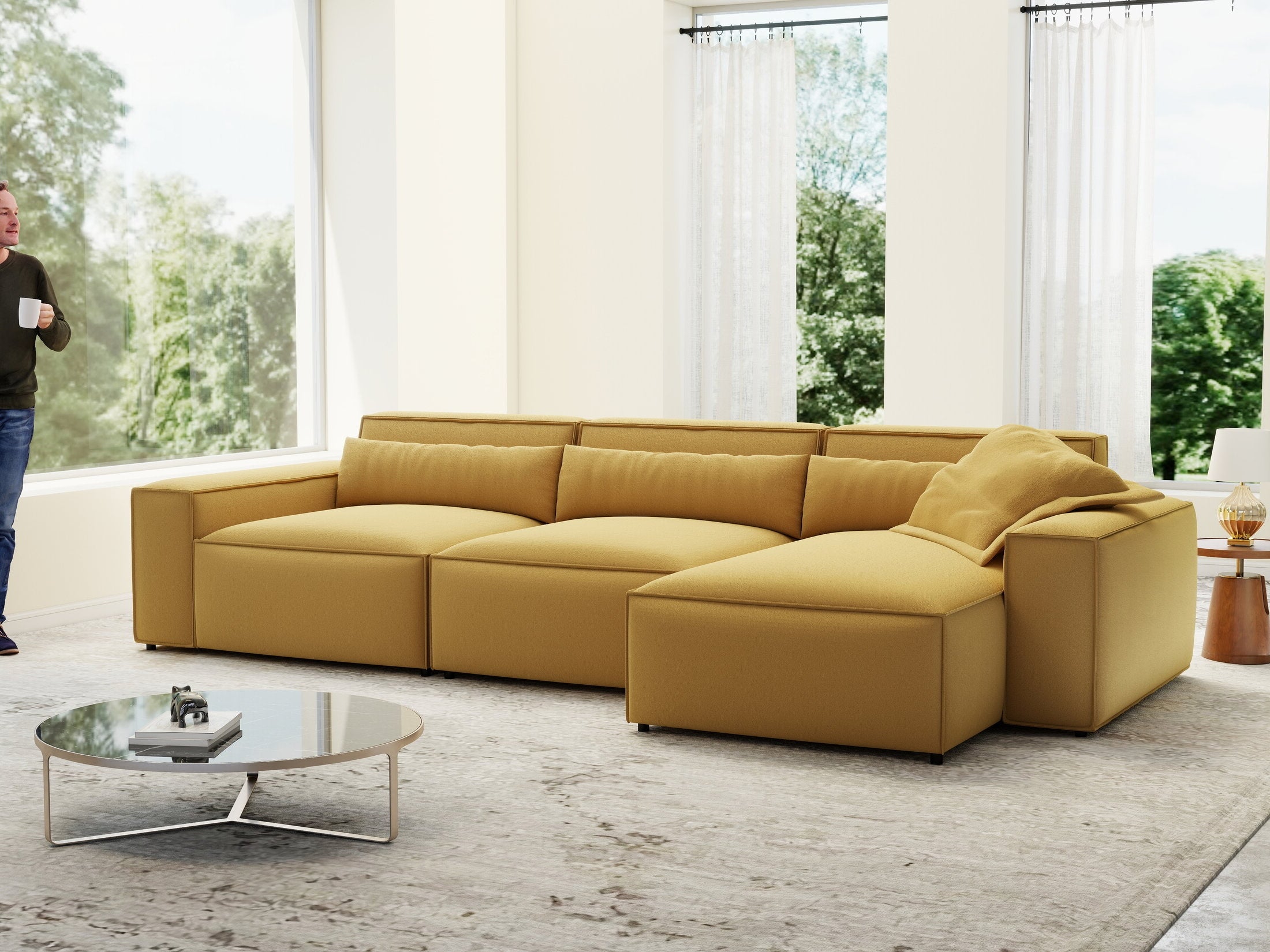 Colțar dumonde cu sezut confortabil din spuma HR, Marvelo XL Royal Mustar 366x175 cm II