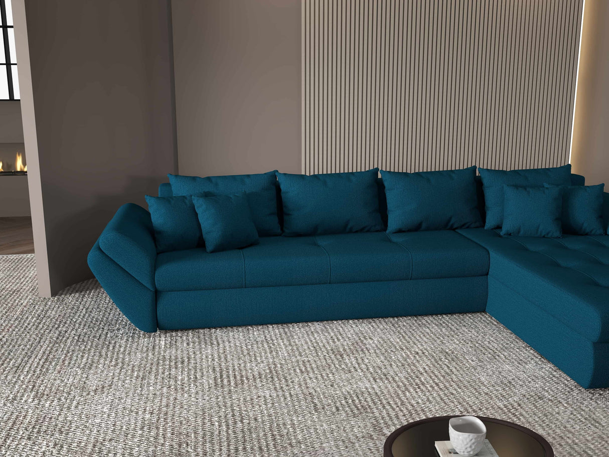 Colțar extensibil dumonde cu ladă de depozitare si sezut confortabil din spuma HR, Loana XL Enjoy Verde Petrol II 335x185 cm Fabrica