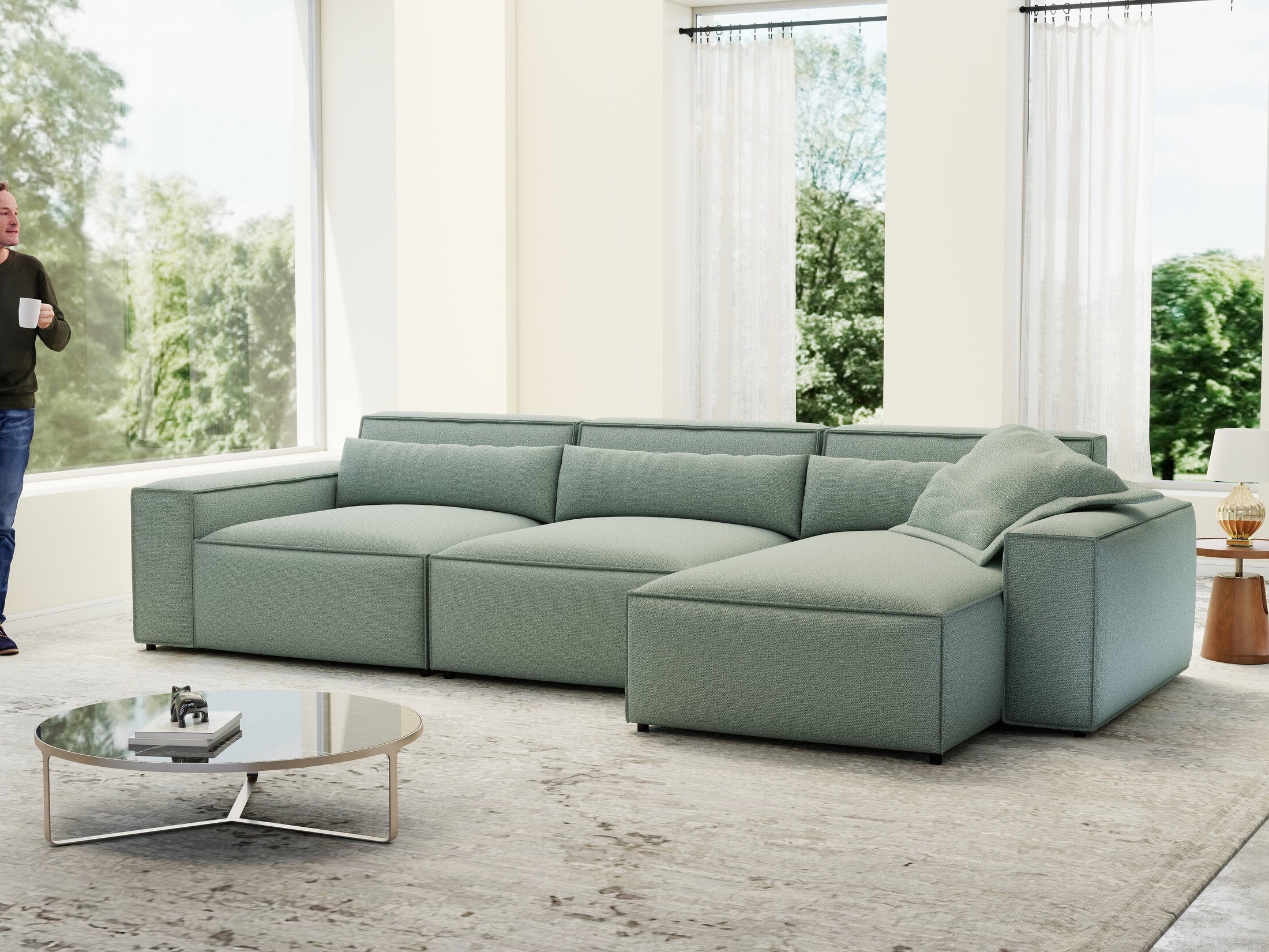 Colțar dumonde cu sezut confortabil din spuma HR, Marvelo XL Enjoy Verde Mint 366x175 cm II