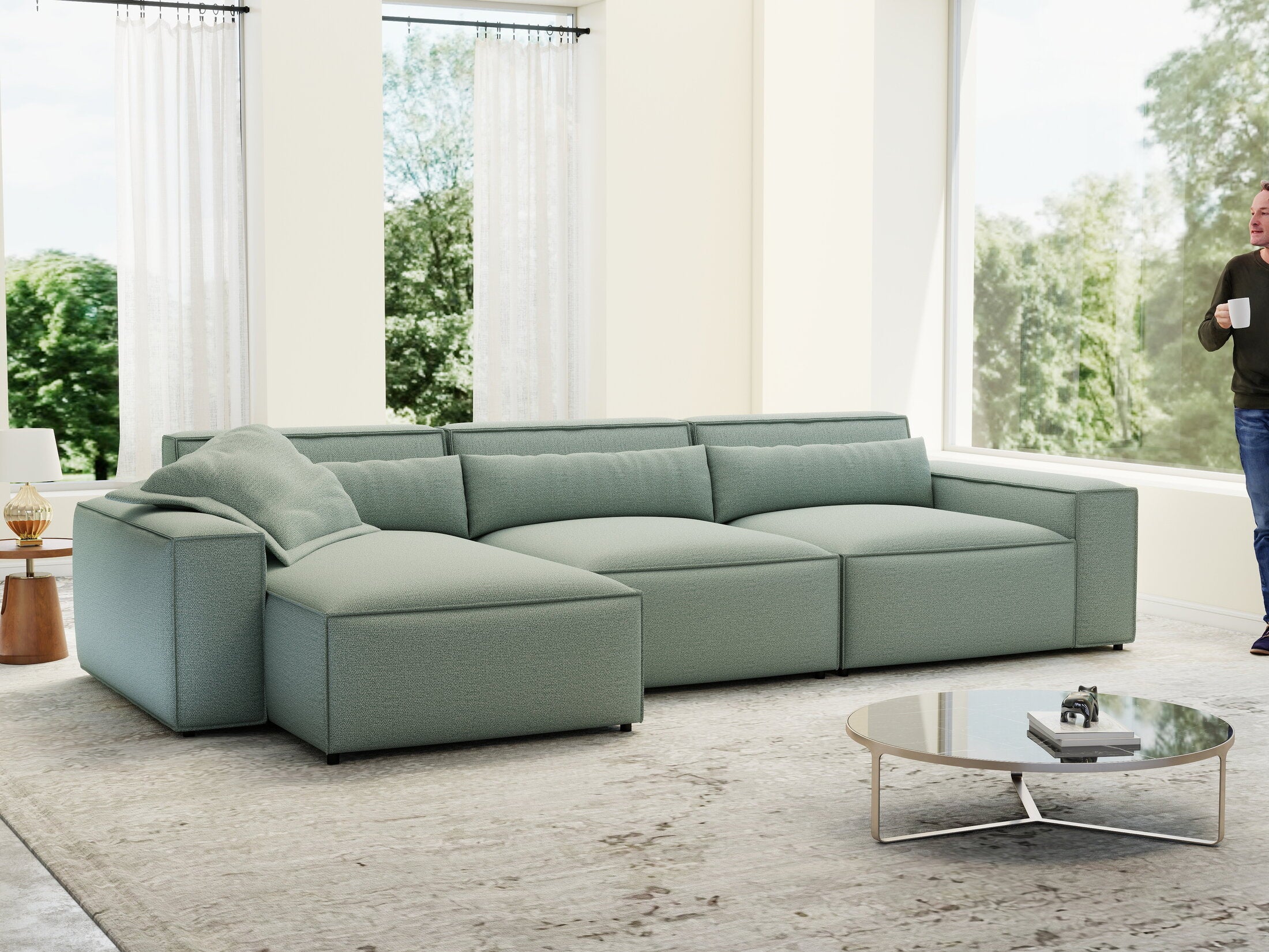 Colțar dumonde cu sezut confortabil din spuma HR, Marvelo XL Enjoy Verde Mint 366x175 cm