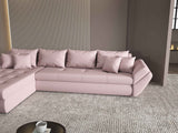 Colțar extensibil dumonde cu ladă de depozitare si sezut confortabil din spuma HR, Loana XL Enjoy Roz 335x185 cm Fabrica