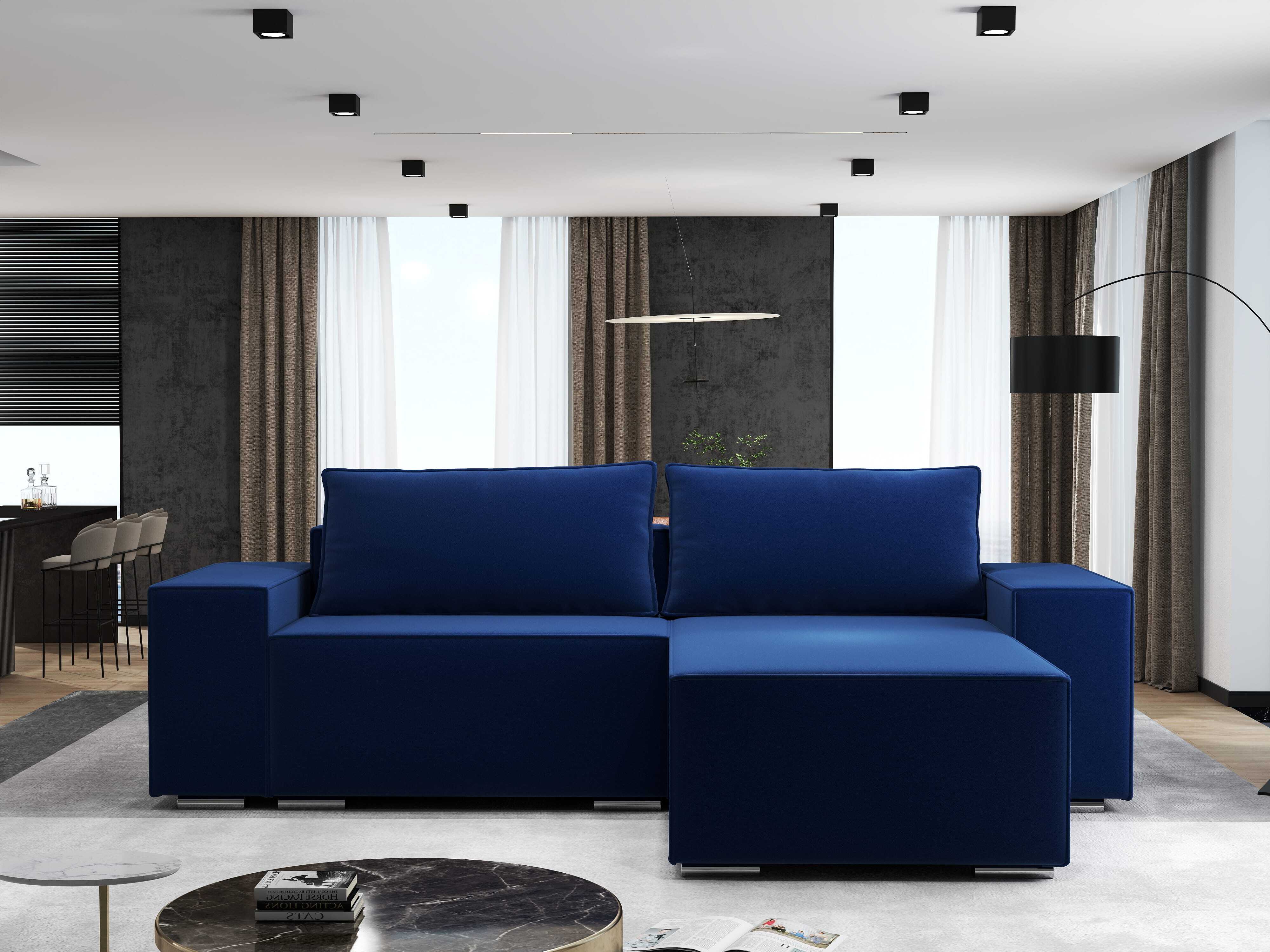 Colțar extensibil dumonde cu ladă de depozitare si sezut confortabil din spuma HR, Dream Royal Albastru 290x185 cm II Fabrica