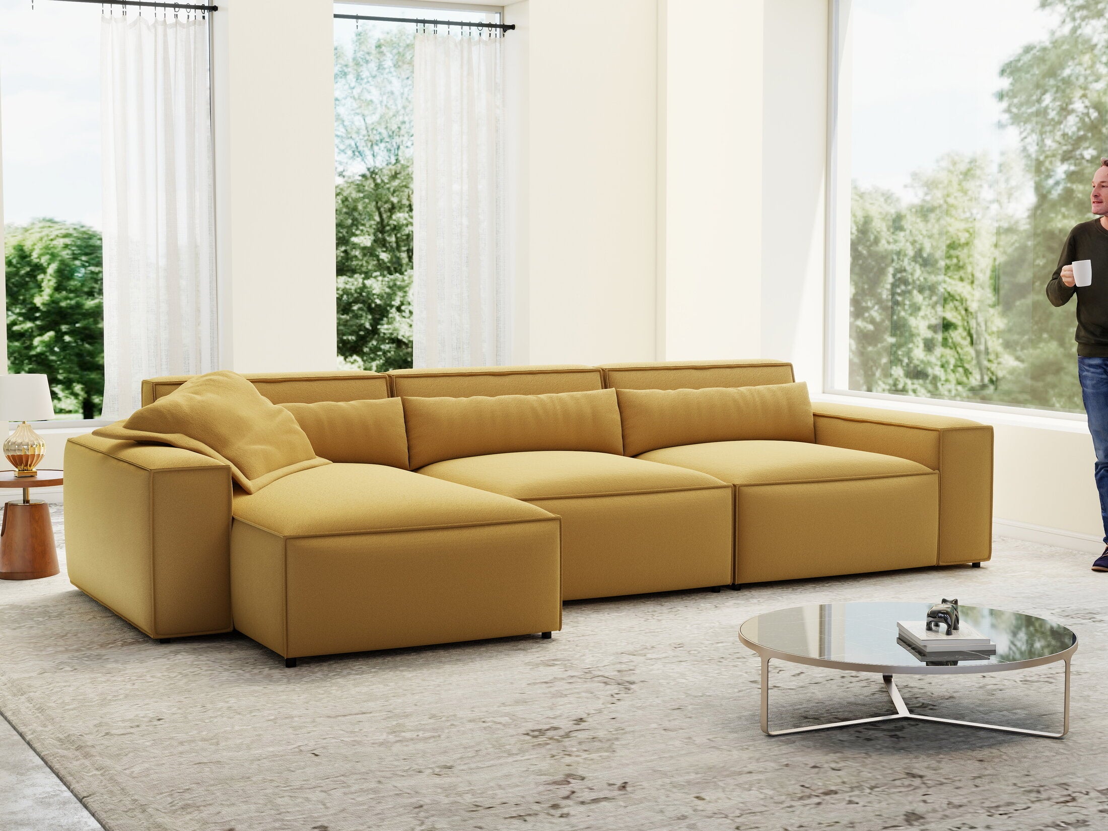 Colțar dumonde cu sezut confortabil din spuma HR, Marvelo XL Royal Mustar 366x175 cm