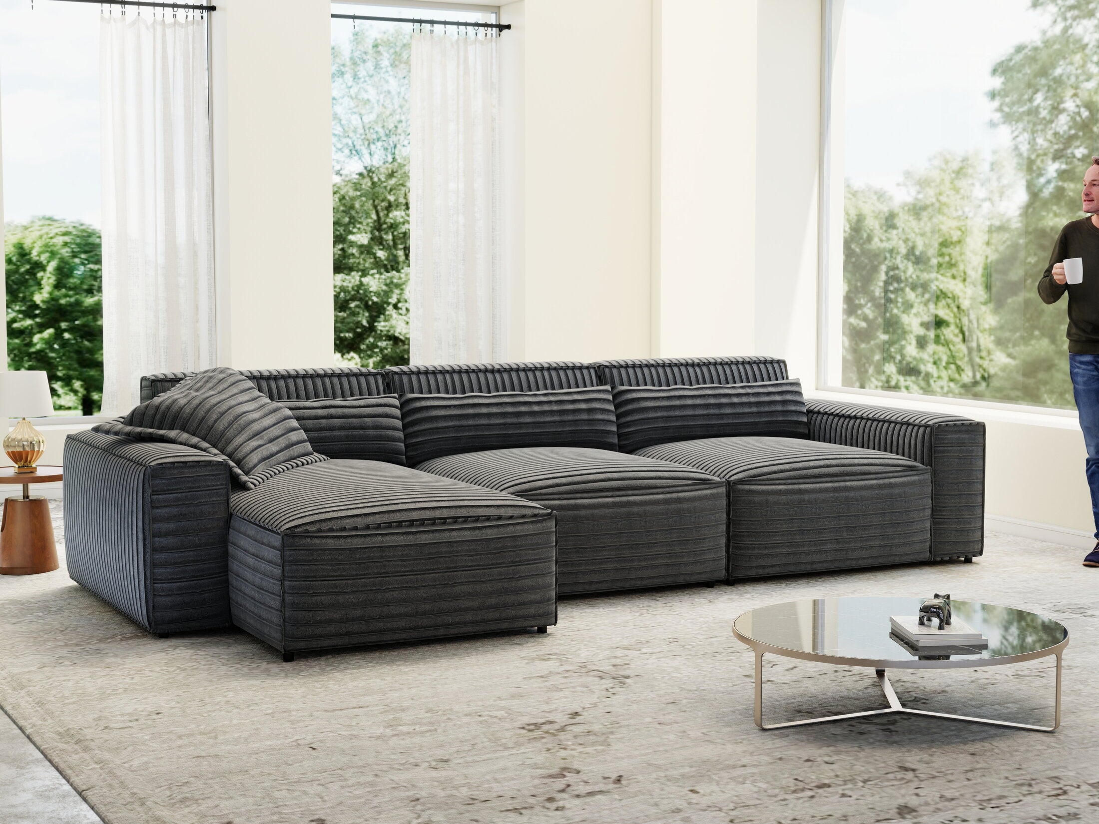 Colțar dumonde cu sezut confortabil din spuma HR, Marvelo XL Ambience Gri 366x175 cm