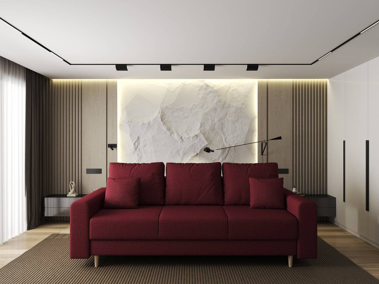 Canapea extensibilă dumonde cu ladă de depozitare si sezut confortabil din spuma HR, Kronos Enjoy Rosu 210x100 cm fabrica