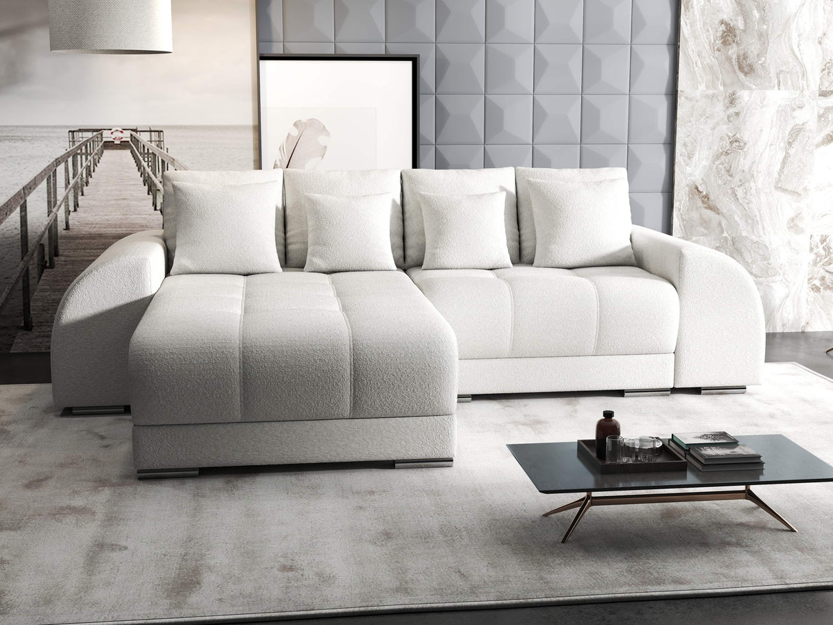 Colțar extensibil dumonde cu ladă de depozitare si sezut confortabil din spuma HR, Verona Euphoria Alb 290x185 cm Fabrica