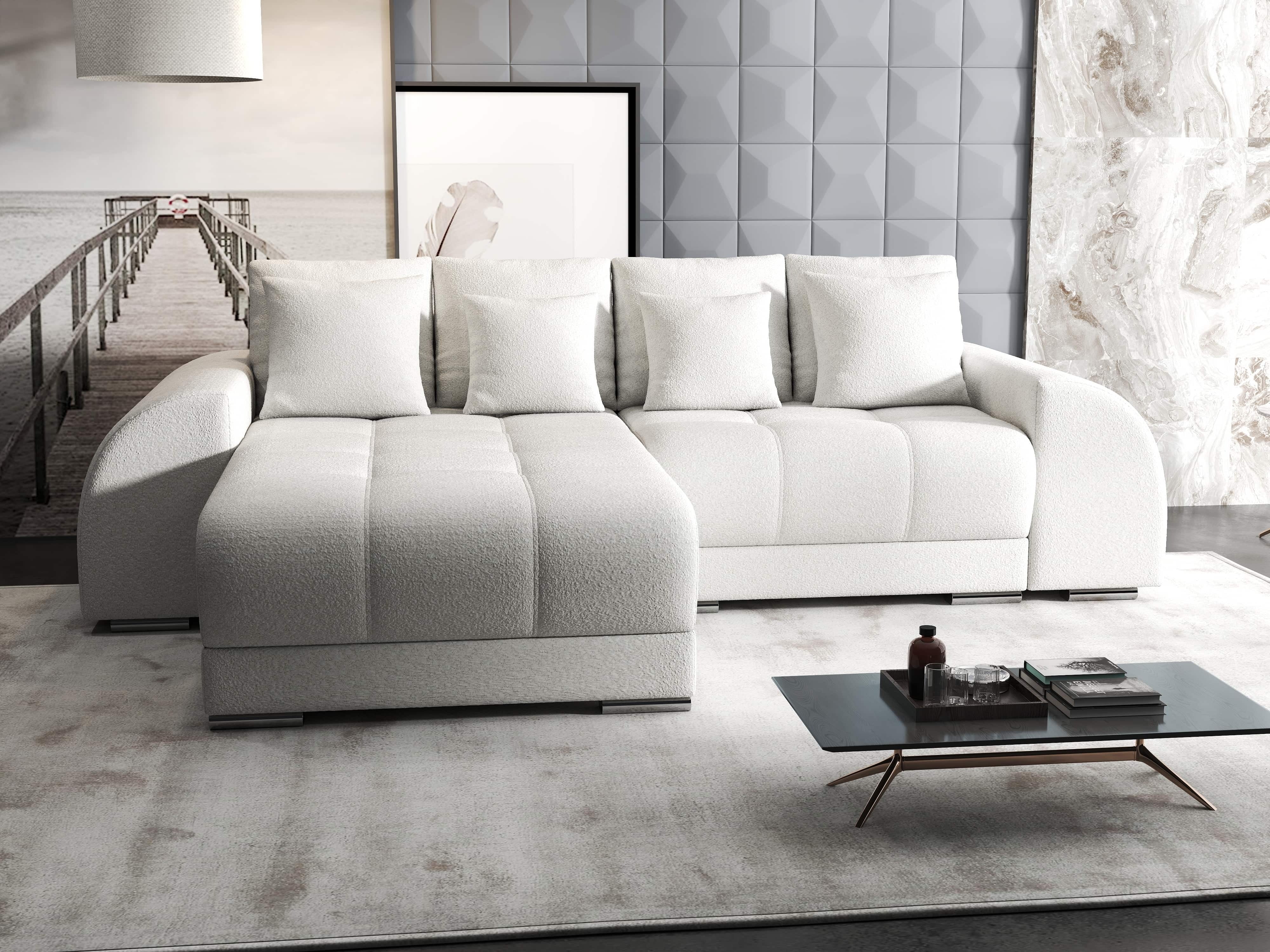 Colțar extensibil dumonde cu ladă de depozitare si sezut confortabil din spuma HR, Verona Euphoria Alb 290x185 cm Fabrica