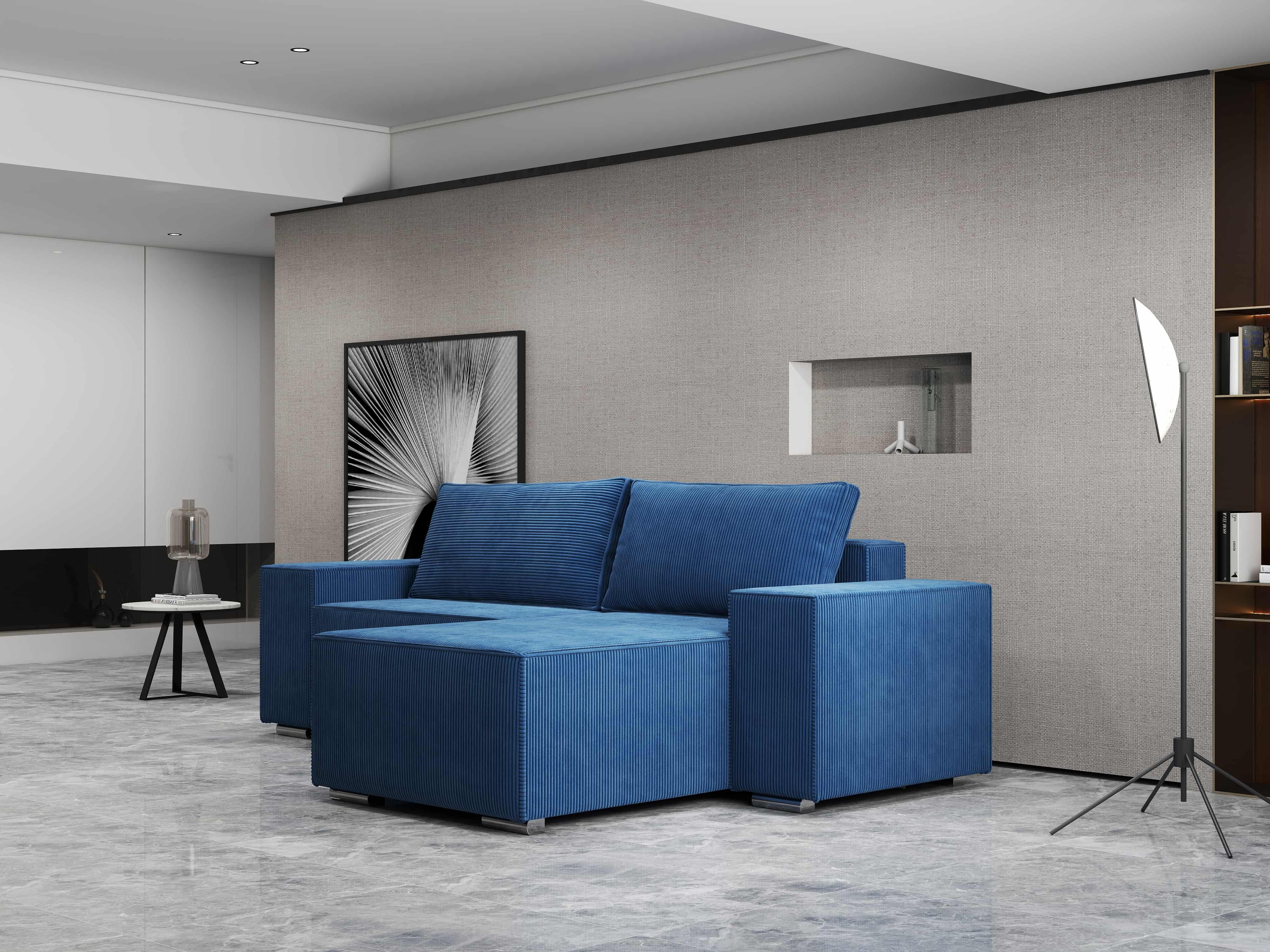 Colțar extensibil dumonde cu ladă de depozitare si sezut confortabil din spuma HR, Dream Zoom Albastru 290x185 cm II Fabrica