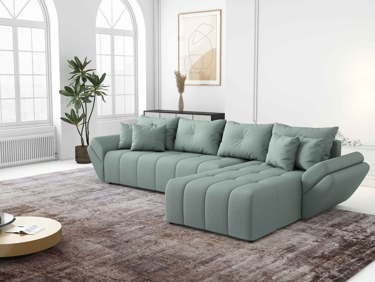 Colțar extensibil dumonde cu ladă de depozitare si sezut confortabil din spuma HR, Berlin XL Enjoy Lux Mint 350x185 cm II Fabrica