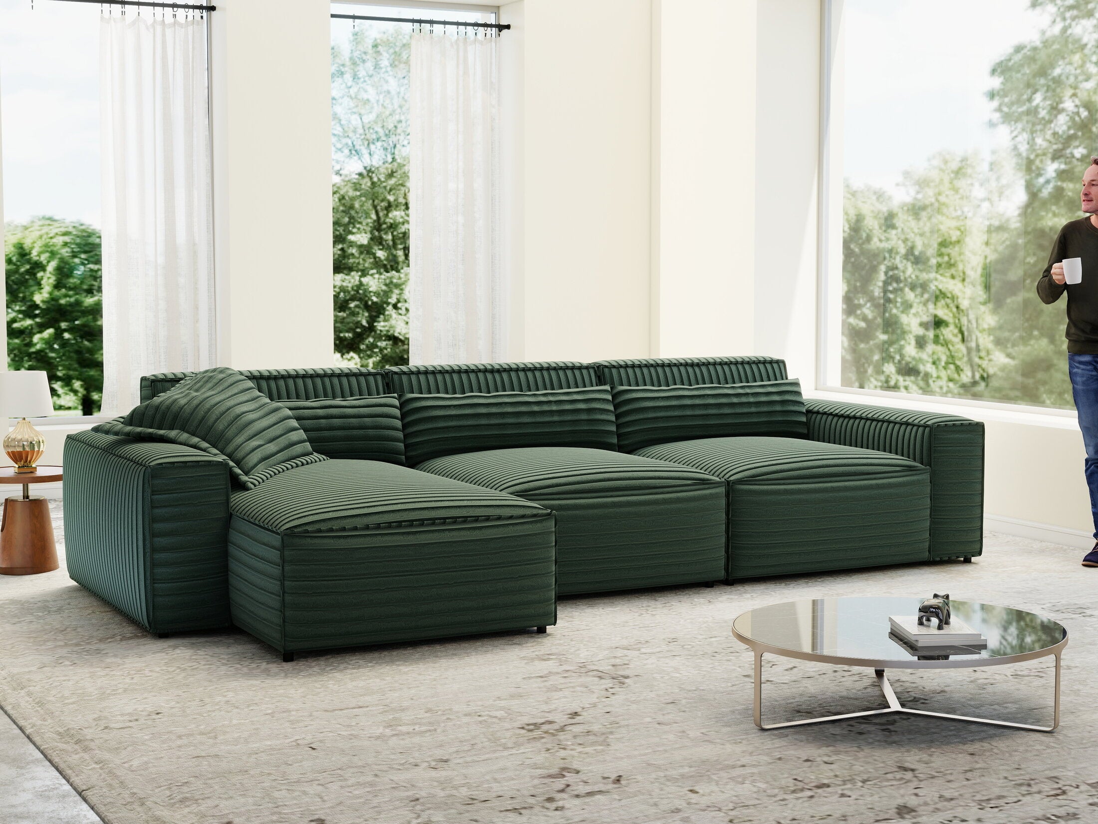 Colțar dumonde cu sezut confortabil din spuma HR, Marvelo XL Ambience Verde 366x175 cm