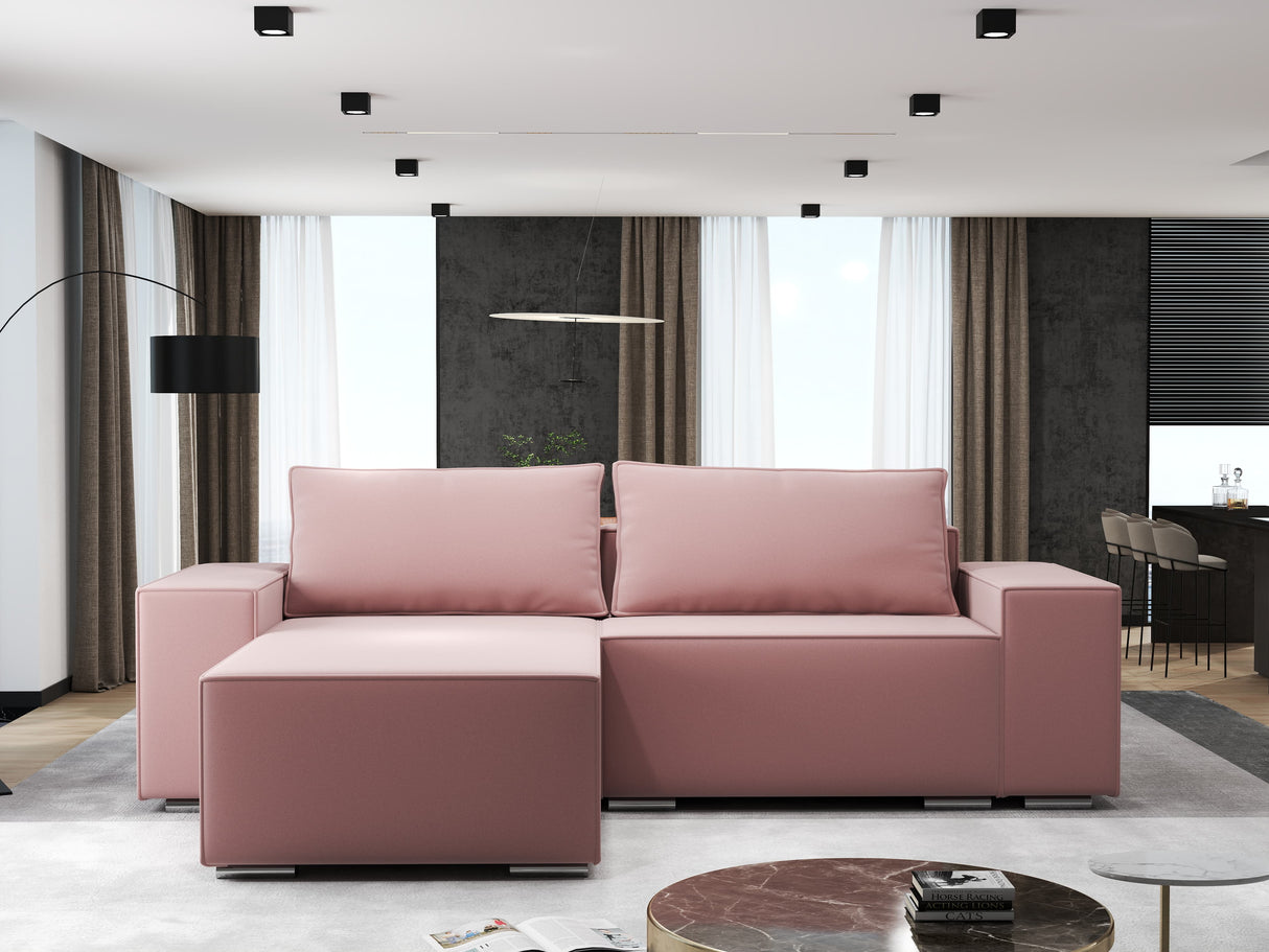 Colțar extensibil dumonde cu ladă de depozitare si sezut confortabil din spuma HR, Dream Royal Roz 290x185 cm Fabrica