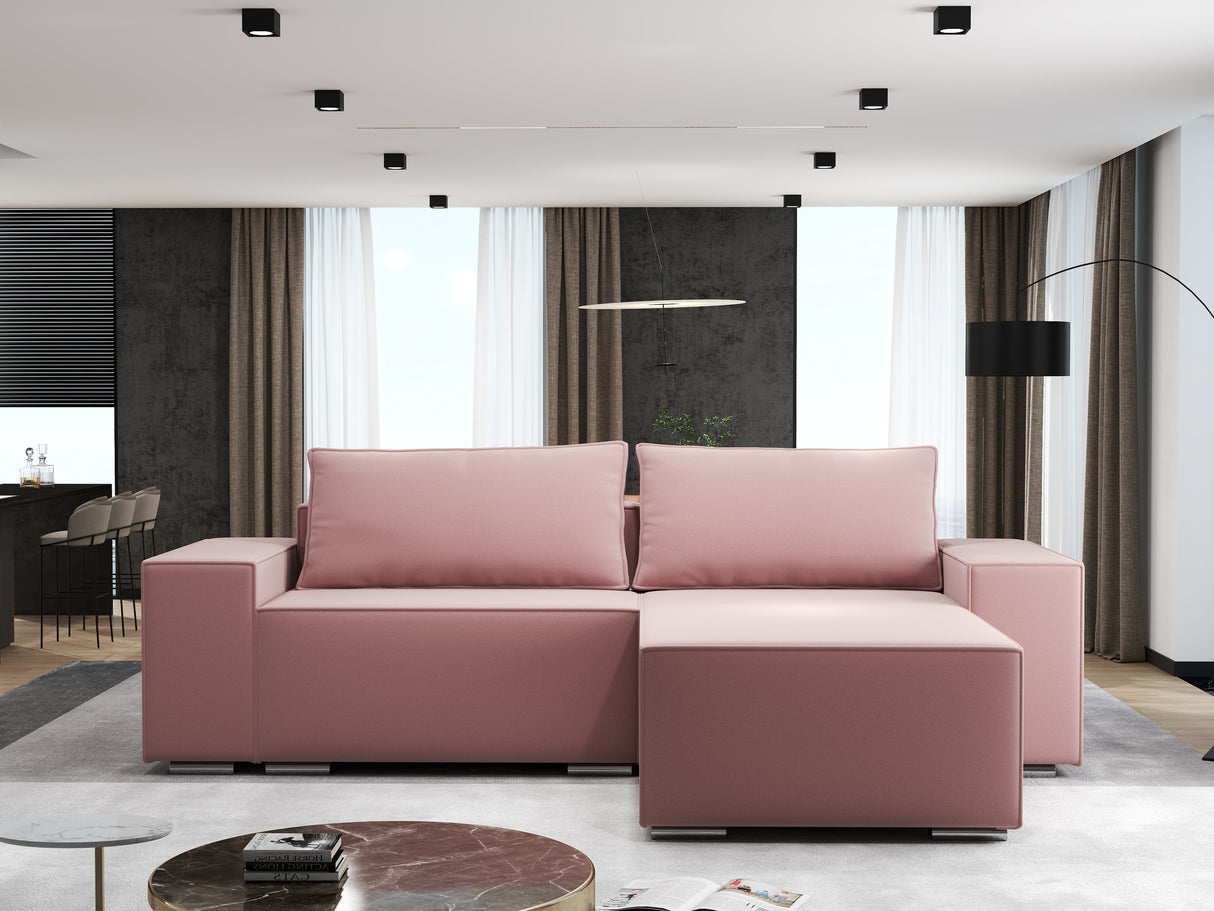 Colțar extensibil dumonde cu ladă de depozitare si sezut confortabil din spuma HR, Dream Royal Roz 290x185 cm II Fabrica