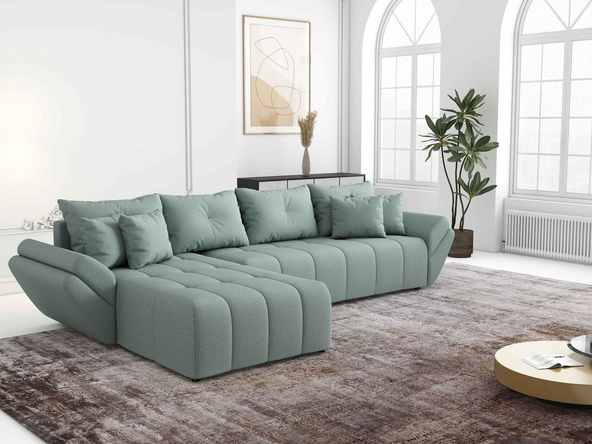 Colțar extensibil dumonde cu ladă de depozitare si sezut confortabil din spuma HR, Berlin XL Enjoy Lux Mint 350x185 cm Fabrica