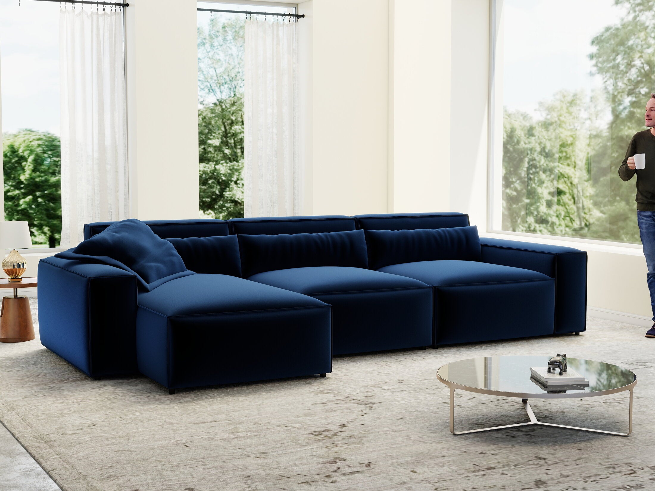 Colțar dumonde cu sezut confortabil din spuma HR, Marvelo XL Royal Albastru Navy 366x175 cm