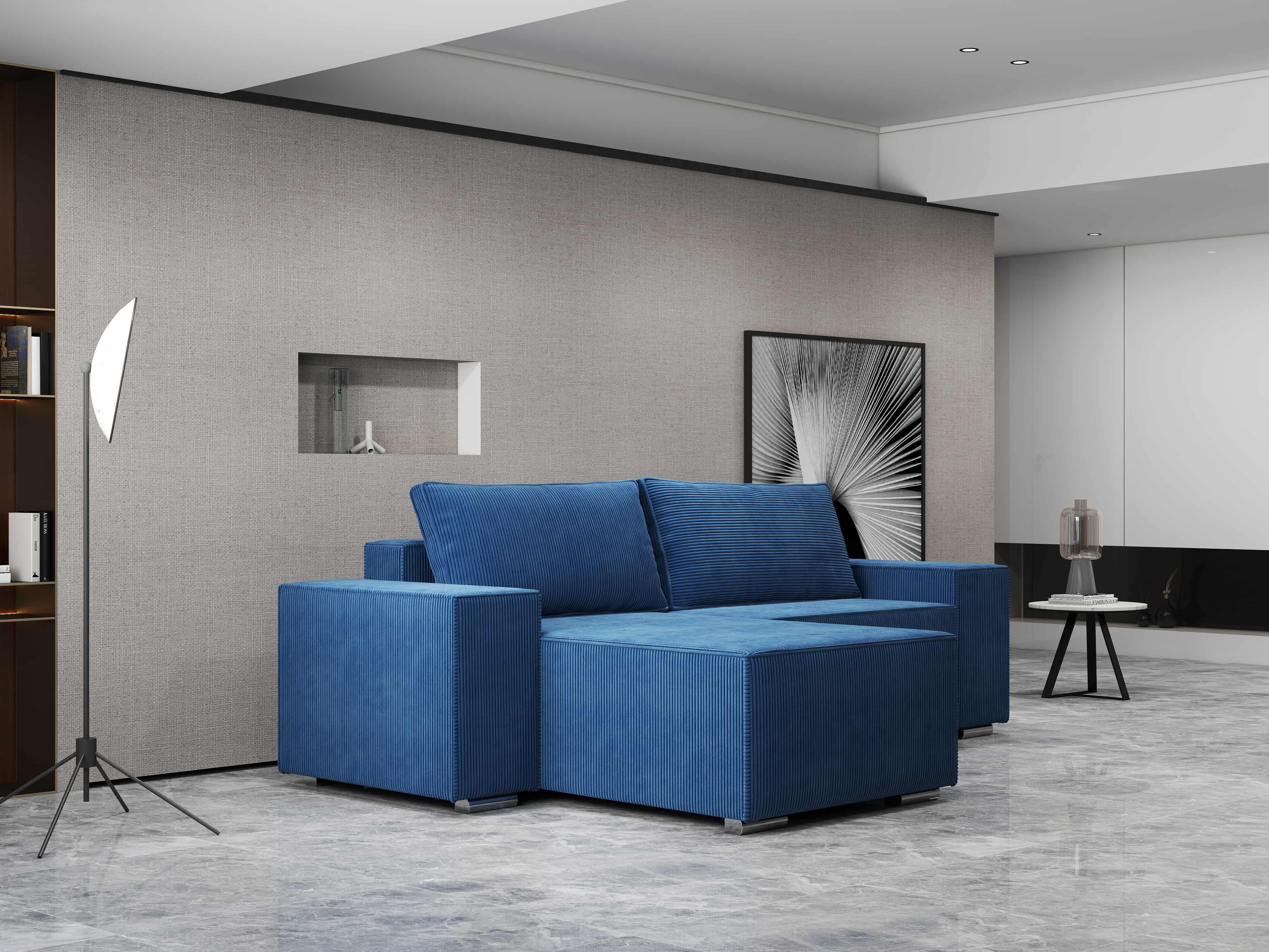 Colțar extensibil dumonde cu ladă de depozitare si sezut confortabil din spuma HR, Dream Zoom Albastru 290x185 cm Fabrica