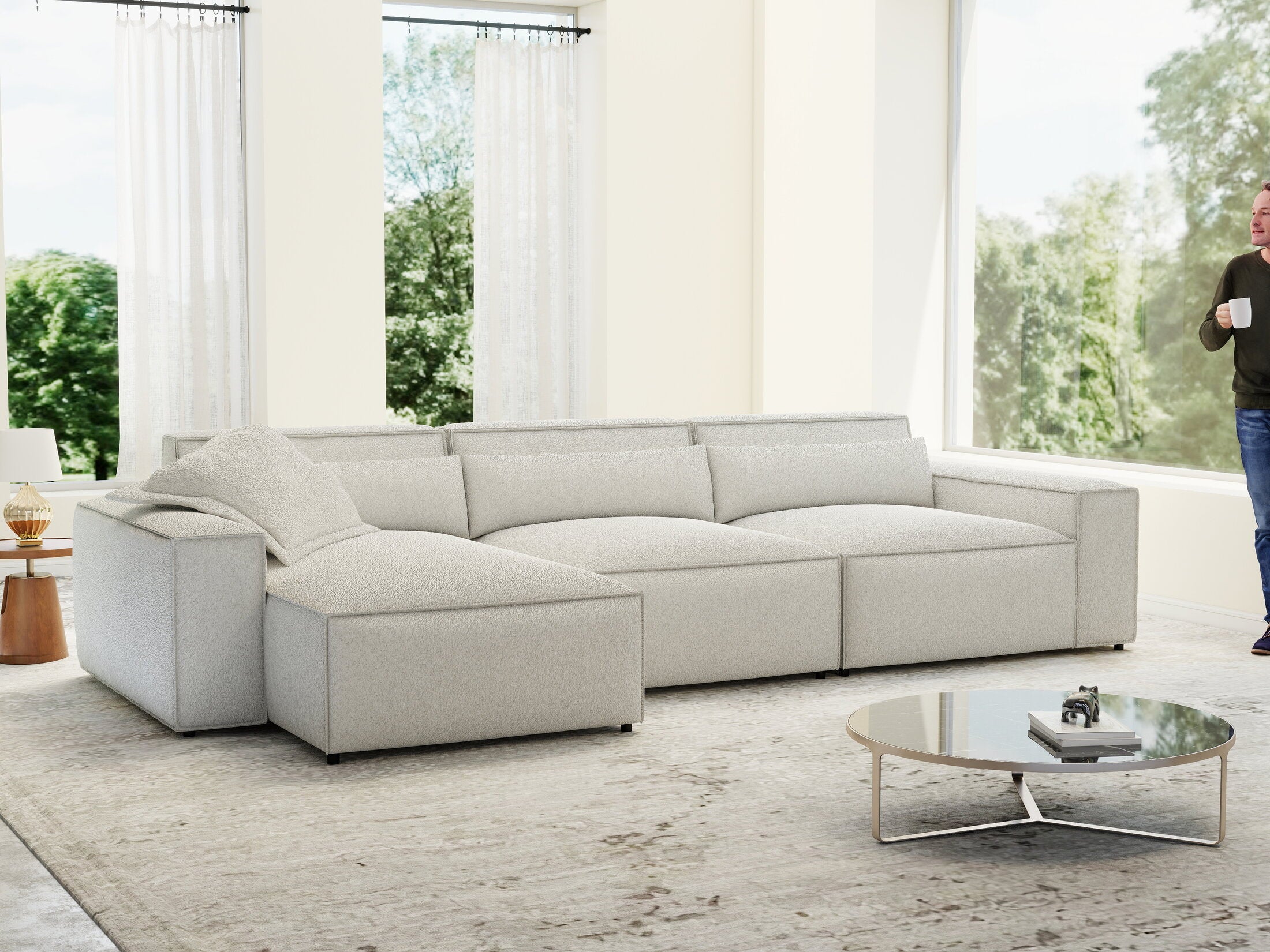 Colțar dumonde cu sezut confortabil din spuma HR, Marvelo XL Euphoria Alb 366x175 cm