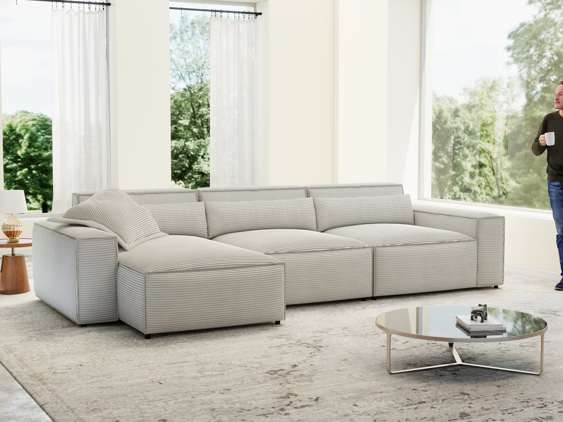 Colțar dumonde cu sezut confortabil din spuma HR, Marvelo XL Zoom Gri Mint 366x175 cm