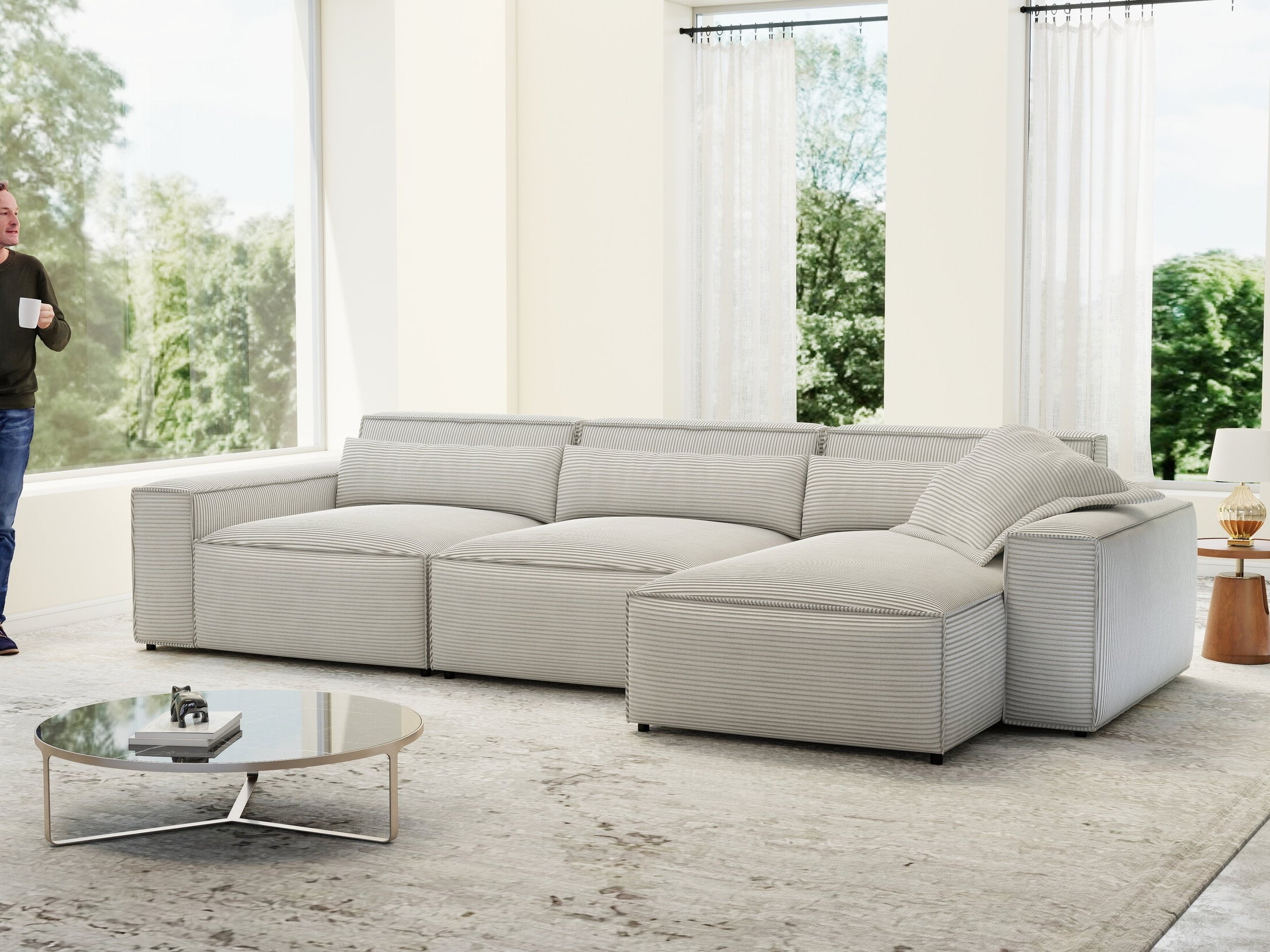 Colțar dumonde cu sezut confortabil din spuma HR, Marvelo XL Zoom Gri Mint 366x175 cm II