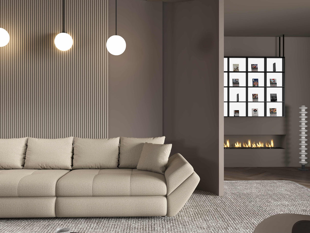 Canapea extensibilă dumonde cu ladă de depozitare si sezut confortabil din spuma HR, Loana Enjoy Bej 2 300x100 cm Fabrica