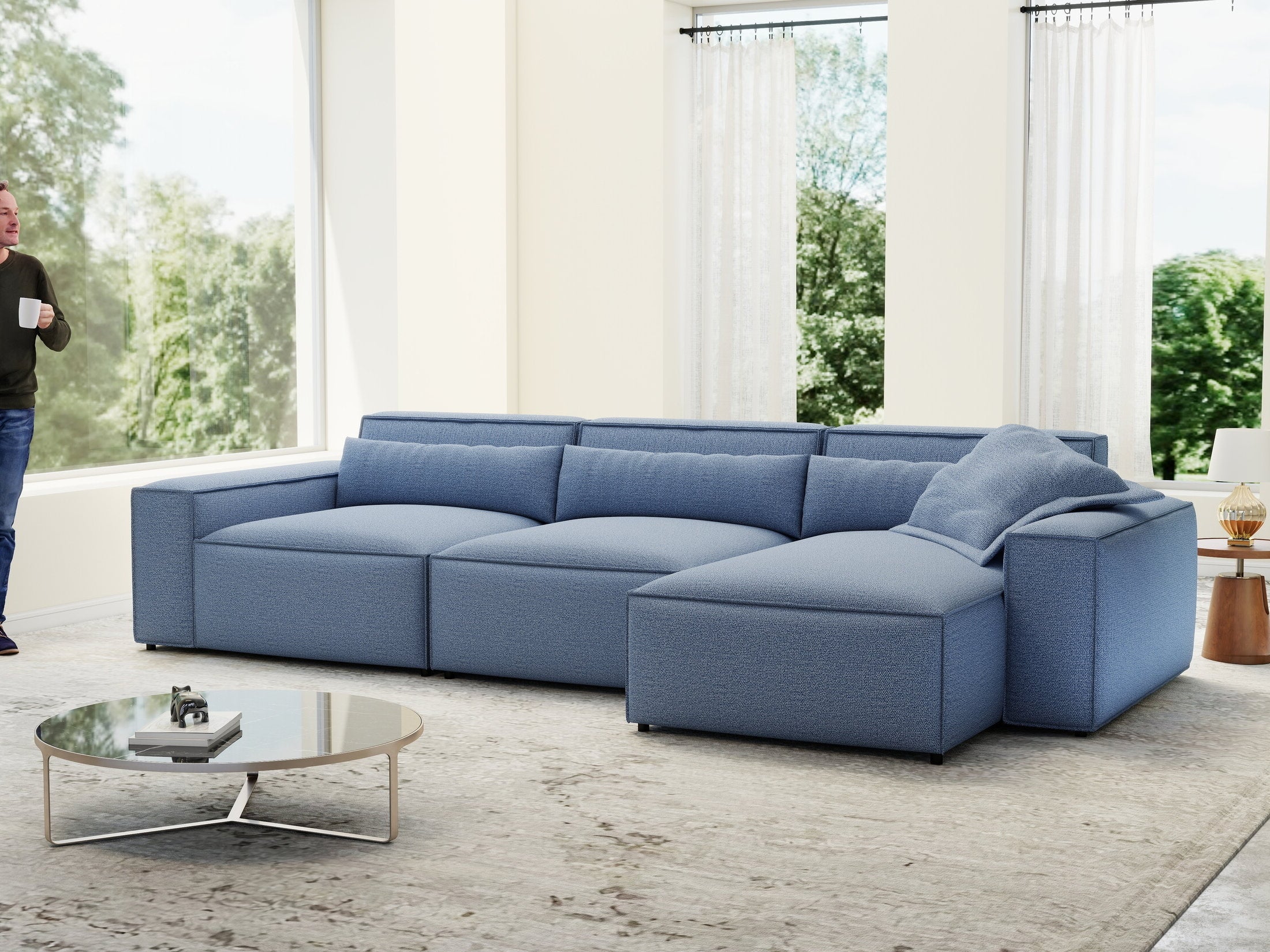 Colțar dumonde cu sezut confortabil din spuma HR, Marvelo XL Enjoy Albastru 366x175 cm II