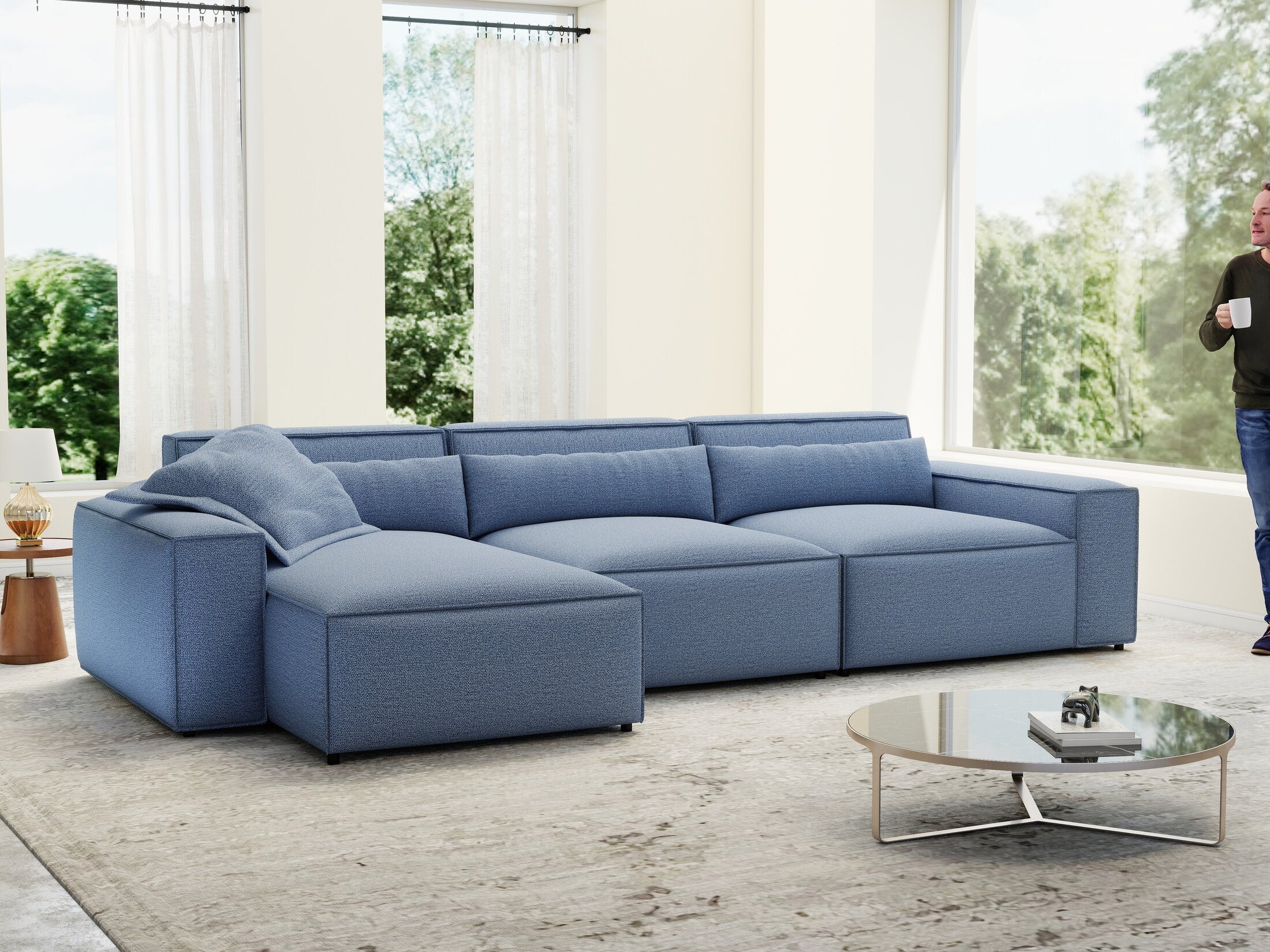 Colțar dumonde cu sezut confortabil din spuma HR, Marvelo XL Enjoy Albastru 366x175 cm