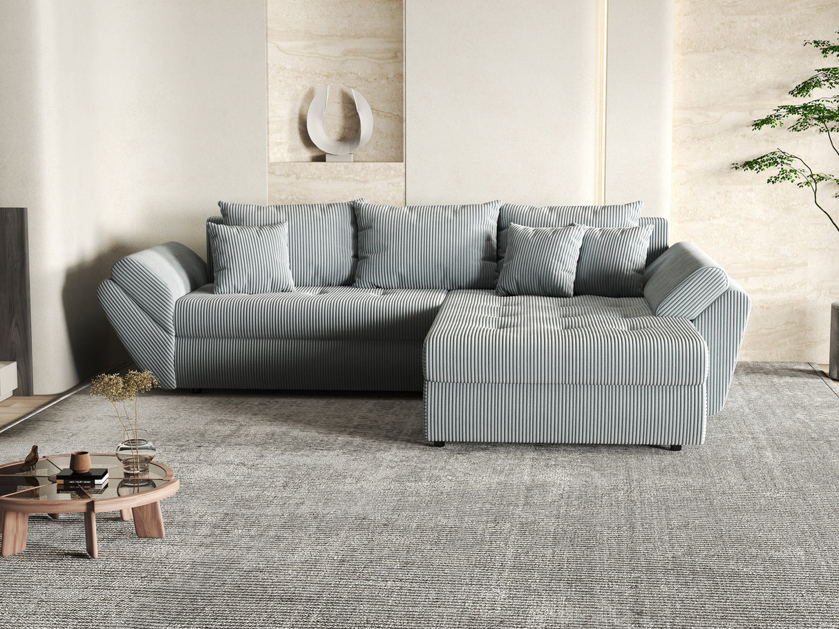 Colțar extensibil dumonde cu ladă de depozitare si sezut confortabil din spuma HR, Loana GREY Zoom II 270x185 cm Fabrica