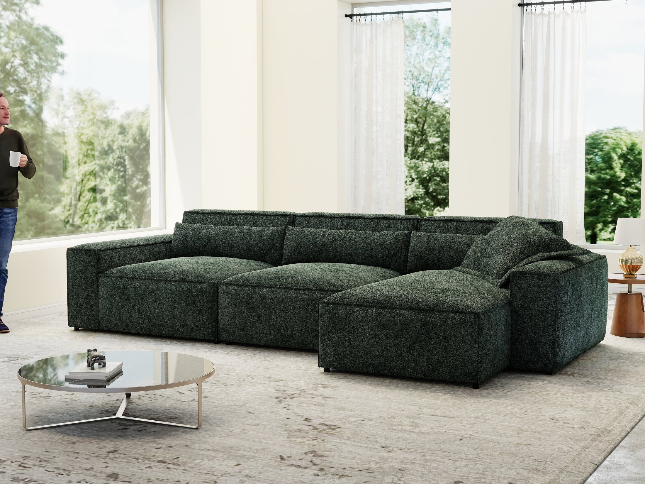 Colțar dumonde cu sezut confortabil din spuma HR, Marvelo XL Euphoria Verde 366x175 cm II