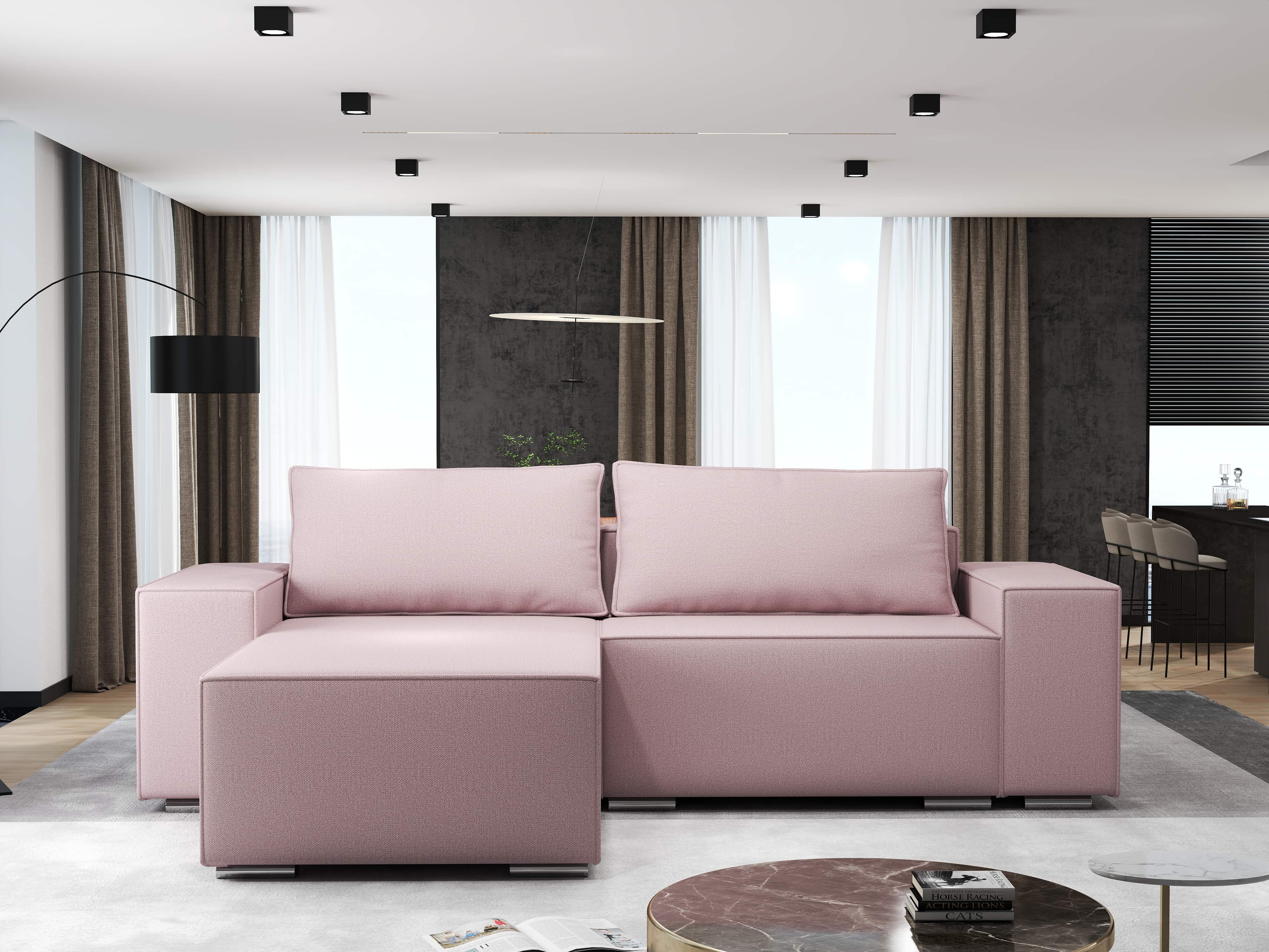 Colțar extensibil dumonde cu ladă de depozitare si sezut confortabil din spuma HR, Dream Enjoy Flamingo 290x185 cm Fabrica