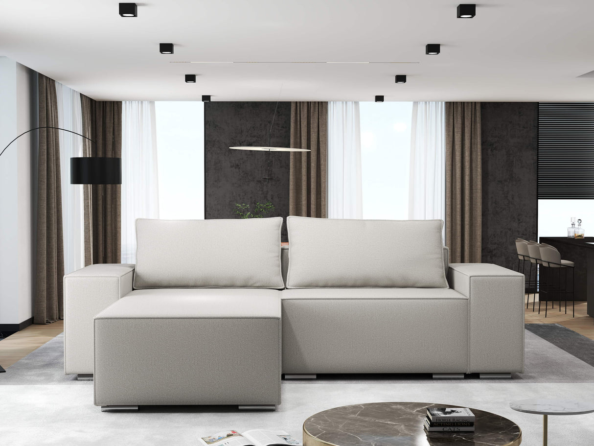 Colțar extensibil dumonde cu ladă de depozitare si sezut confortabil din spuma HR, Dream Enjoy Bej 290x185 cm Fabrica