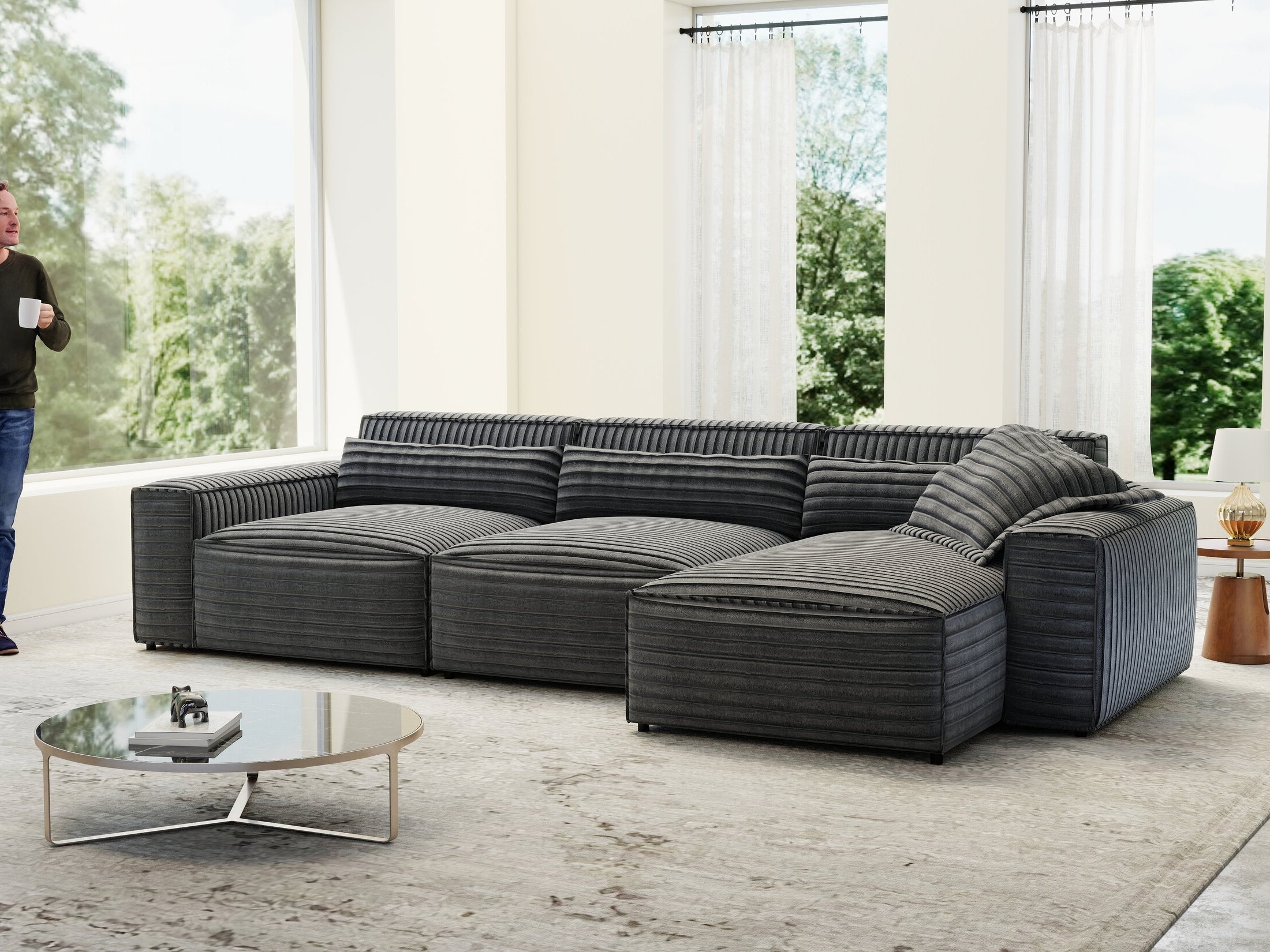 Colțar dumonde cu sezut confortabil din spuma HR, Marvelo XL Ambience Gri 366x175 cm II