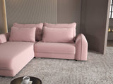 Colțar extensibil dumonde cu ladă de depozitare si sezut confortabil din spuma HR, Denver Royal Roz 275x185 cm Fabrica