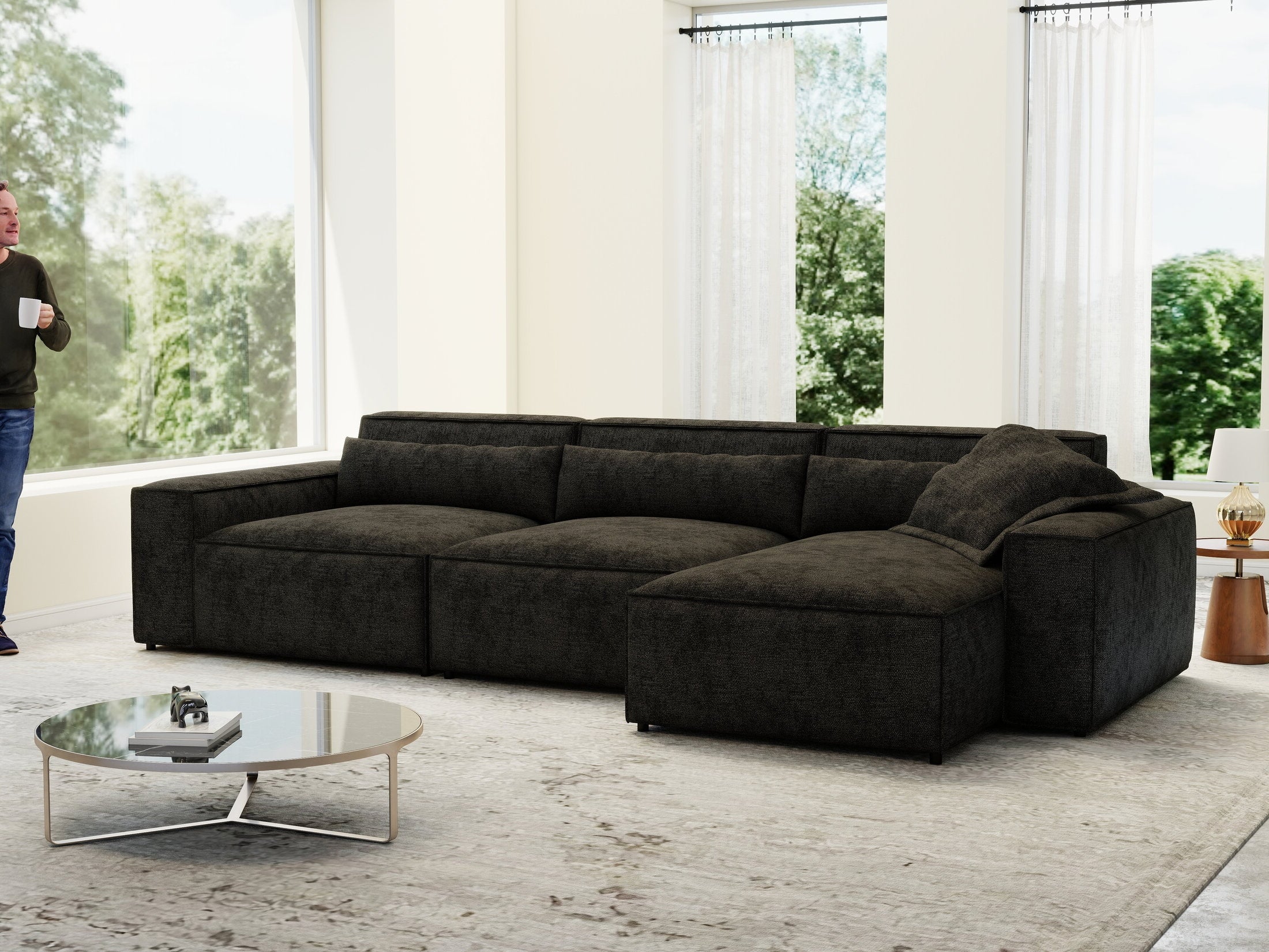 Colțar dumonde cu sezut confortabil din spuma HR, Marvelo XL Enjoy Black 366x175 cm II