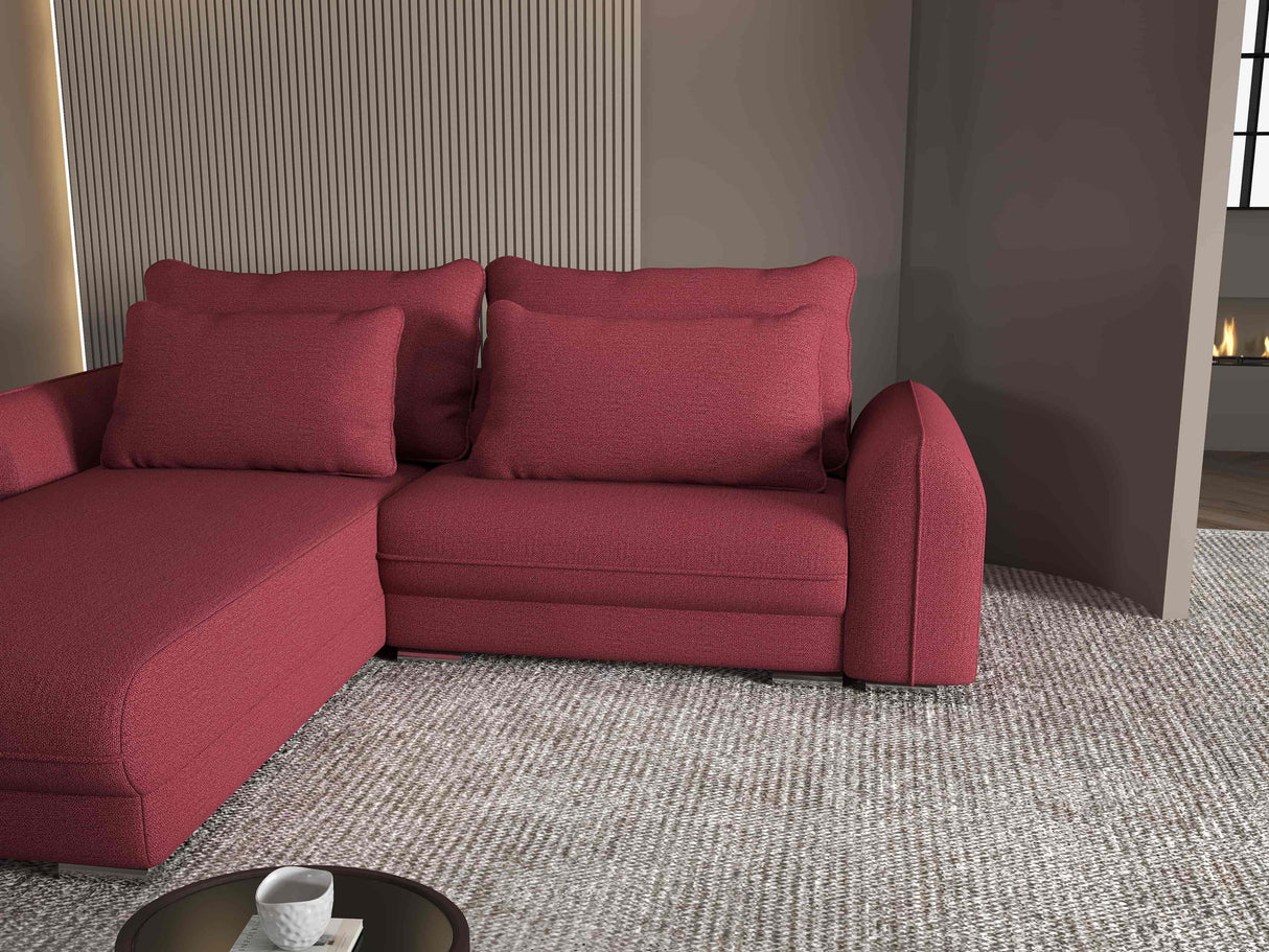 Colțar extensibil dumonde cu ladă de depozitare si sezut confortabil din spuma HR, Denver Enjoy Rosu 275x185 cm Fabrica