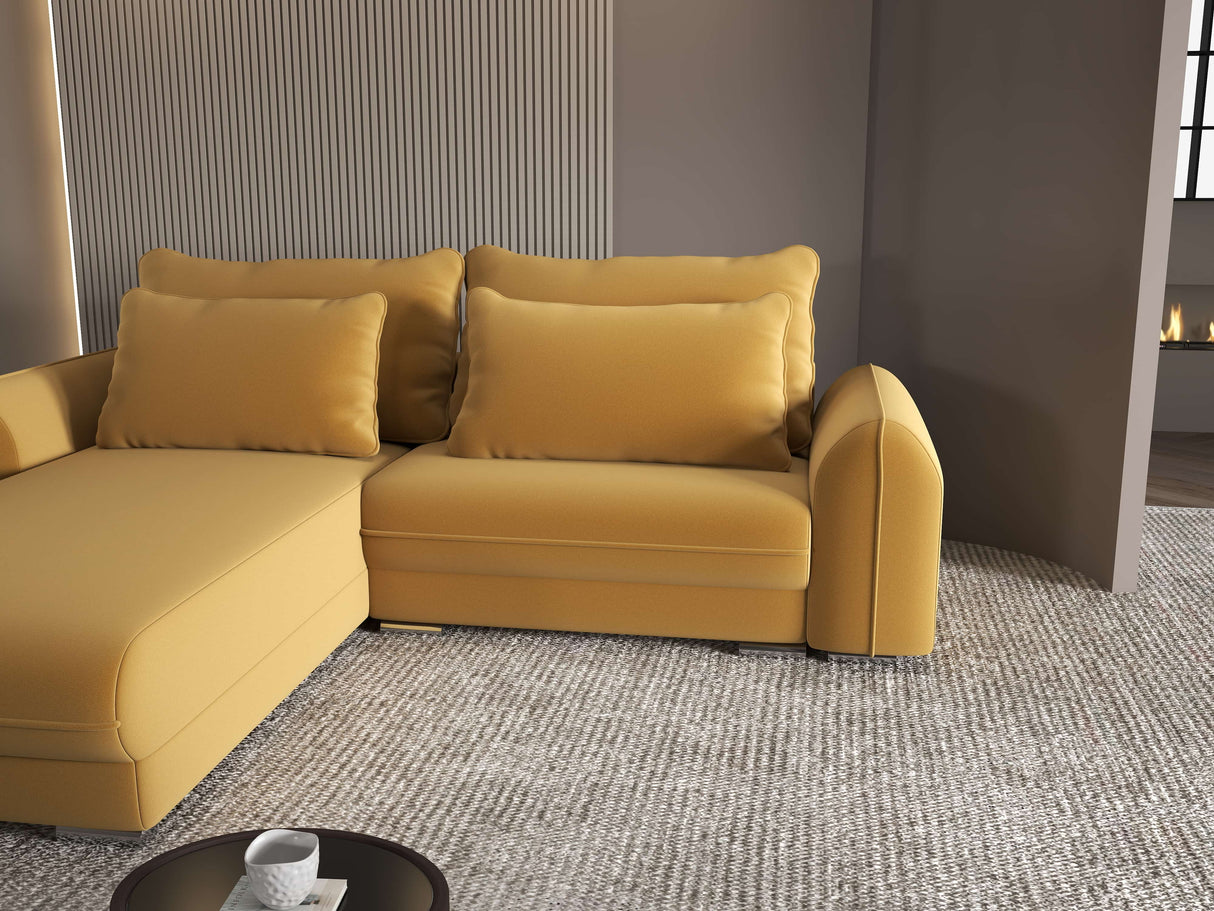 Colțar extensibil dumonde cu ladă de depozitare si sezut confortabil din spuma HR, Denver Royal Mustar 275x185 cm Fabrica