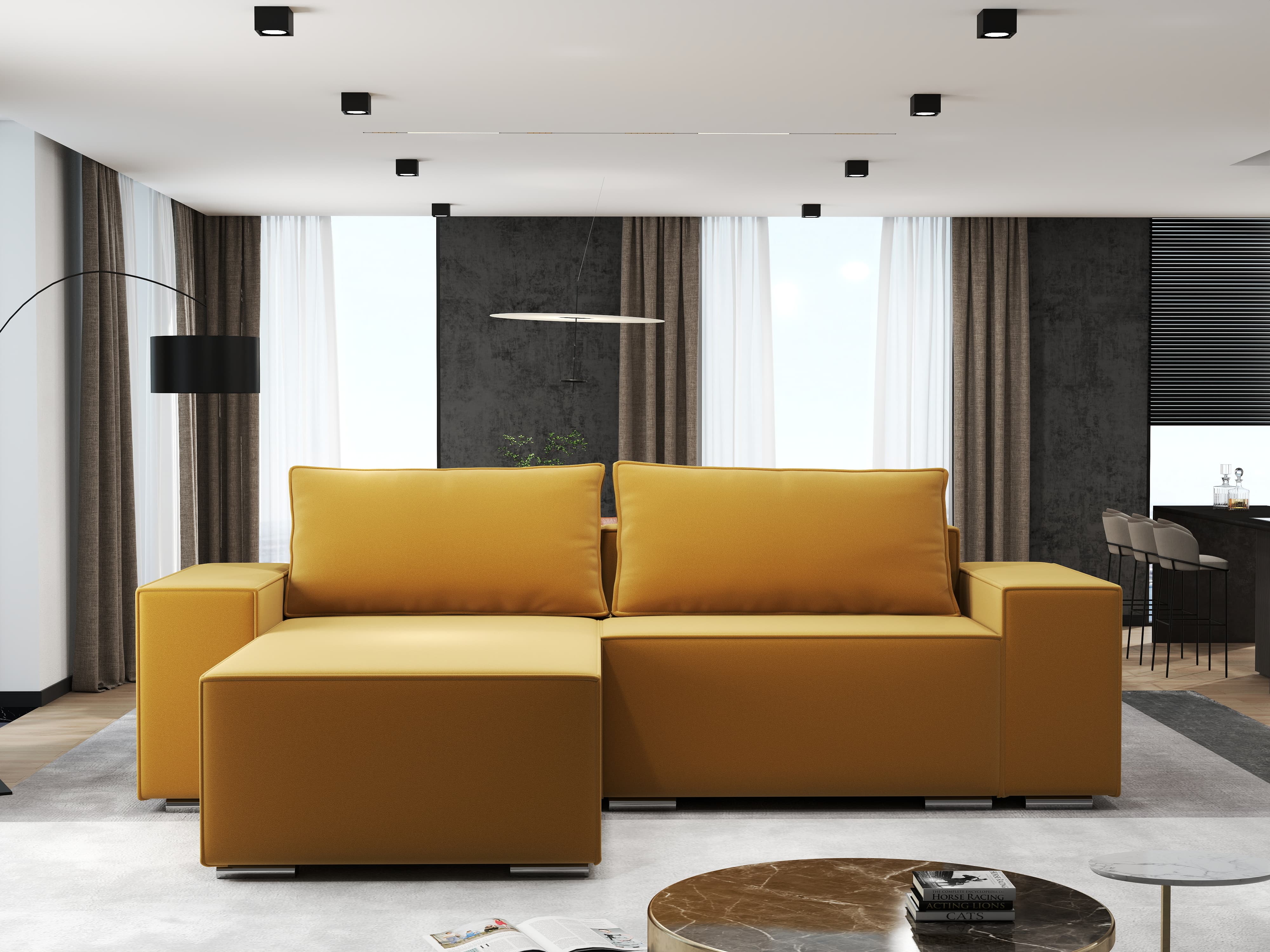 Colțar extensibil dumonde cu ladă de depozitare si sezut confortabil din spuma HR, Dream Royal Mustar 290x185 cm Fabrica