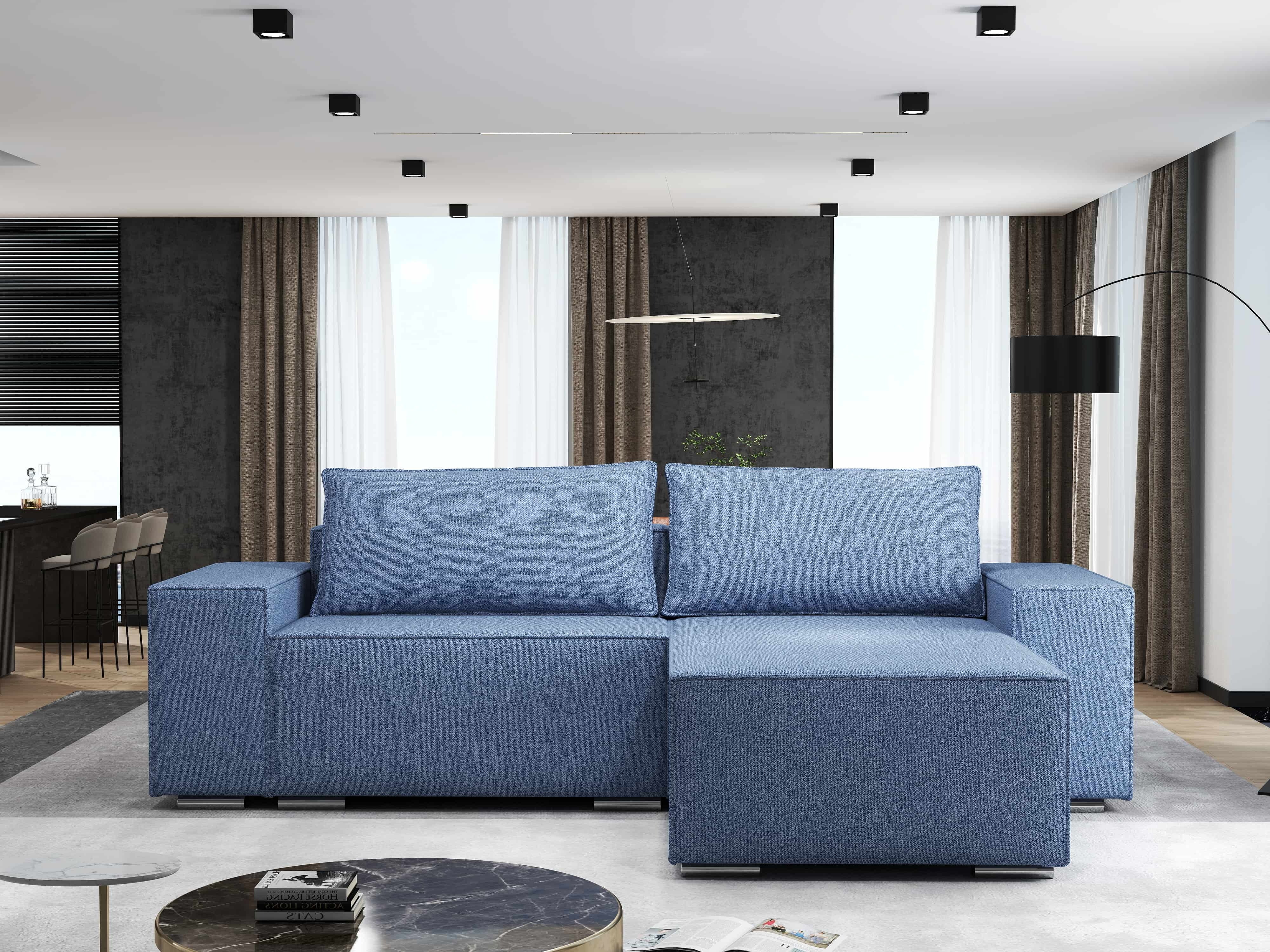 Colțar extensibil dumonde cu ladă de depozitare si sezut confortabil din spuma HR, Dream Enjoy Albastru 290x185 cm II Fabrica