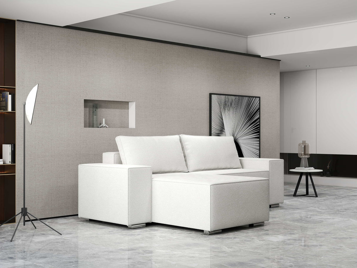 Colțar extensibil dumonde cu ladă de depozitare si sezut confortabil din spuma HR, Dream Euphoria Alb 290x185 cm Fabrica