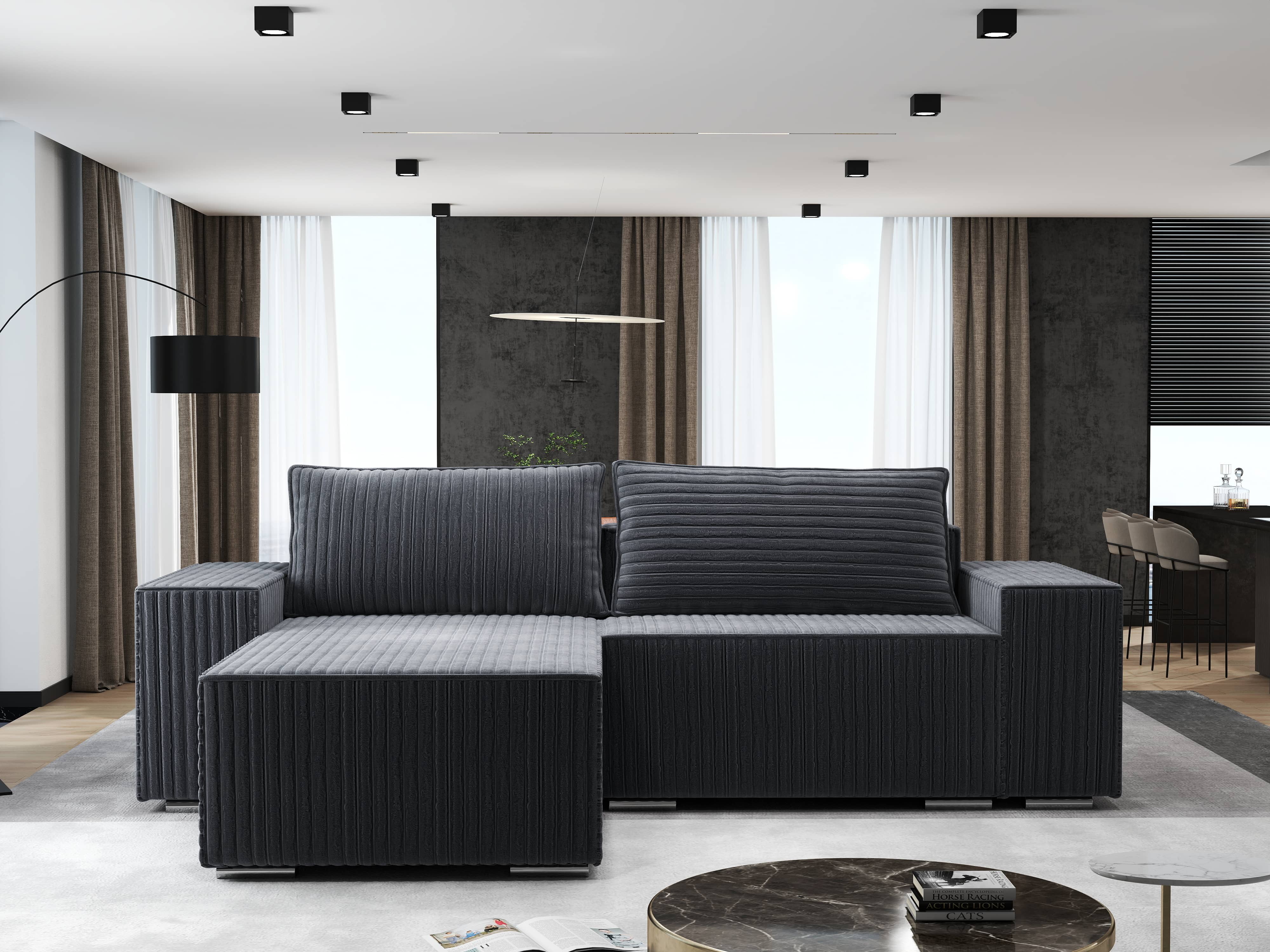 Colțar extensibil dumonde cu ladă de depozitare si sezut confortabil din spuma HR, Dream Ambience Gri 290x185 cm Fabrica