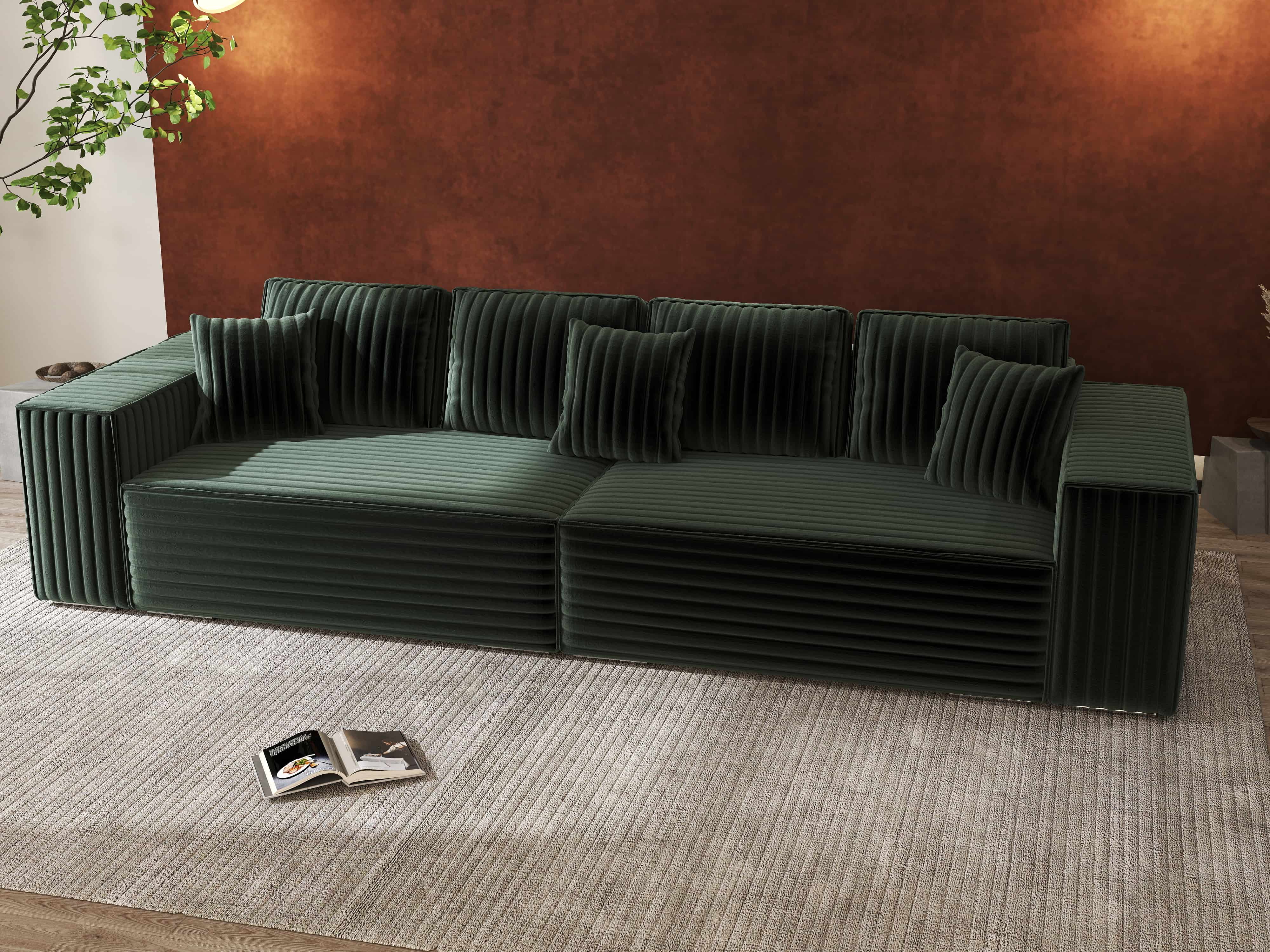 Canapea extensibilă dumonde cu ladă de depozitare si sezut confortabil din spuma HR, Dream Ambience Verde 310x100 cm Fabrica