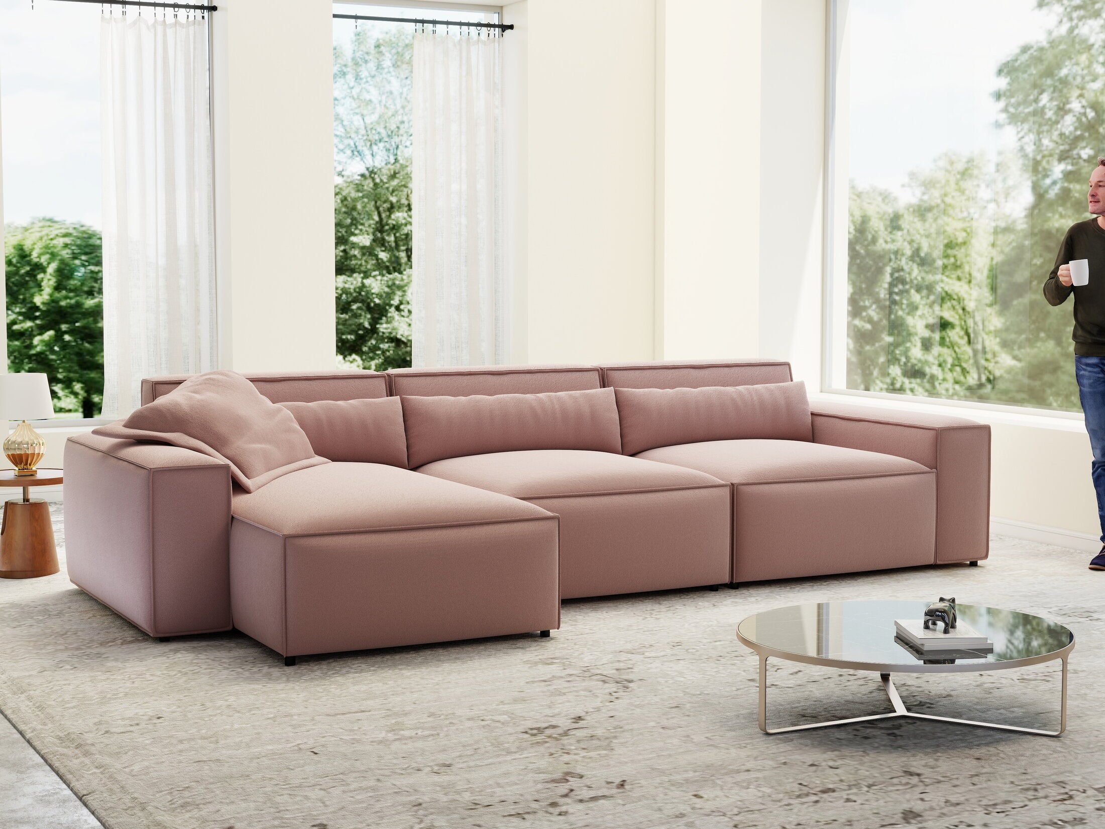 Colțar dumonde cu sezut confortabil din spuma HR, Marvelo XL Royal Roz 366x175 cm