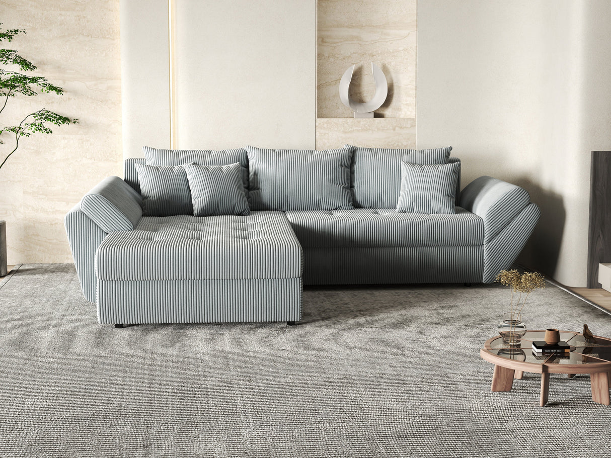 Colțar extensibil dumonde cu ladă de depozitare si sezut confortabil din spuma HR, Loana GREY MInt Zoom 270x185 cm Fabrica