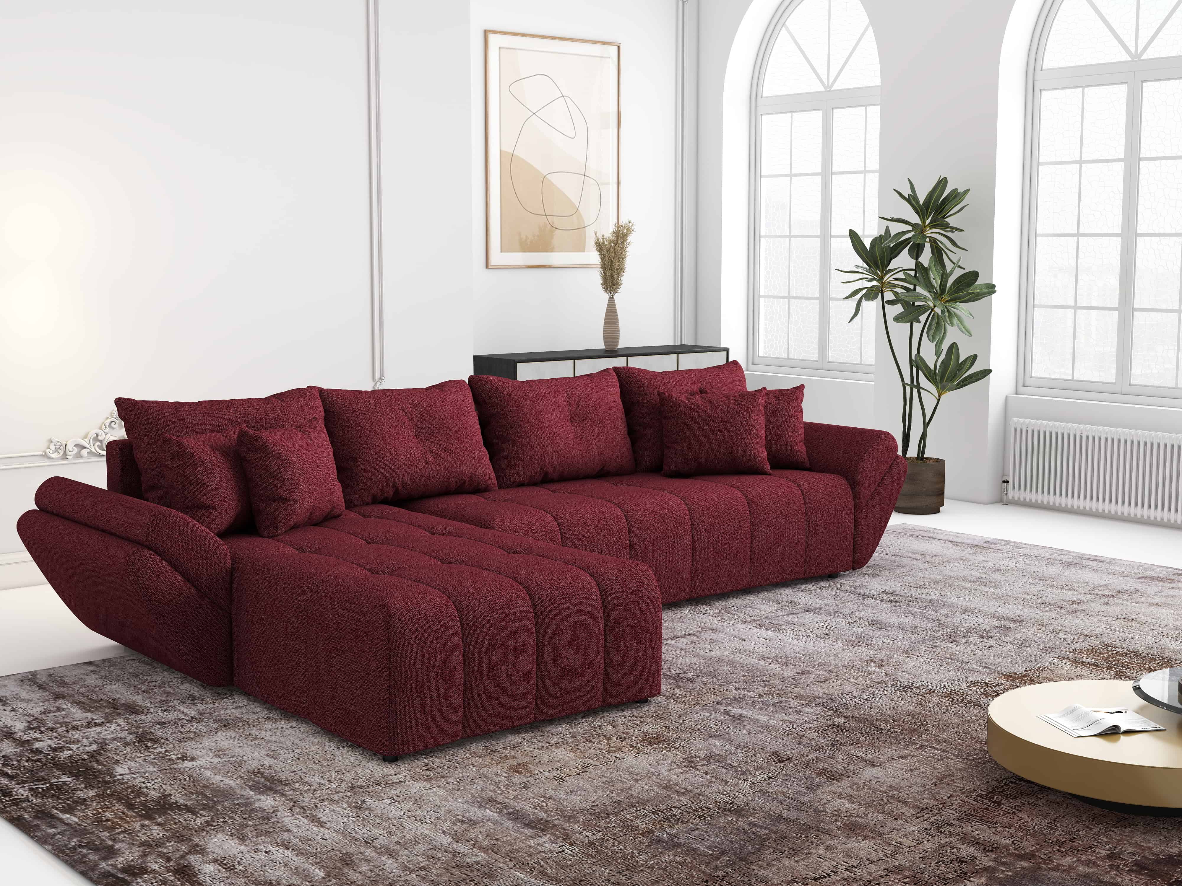 Colțar extensibil dumonde cu ladă de depozitare si sezut confortabil din spuma HR, Berlin XL Enjoy Lux Red 350x185 cm Fabrica