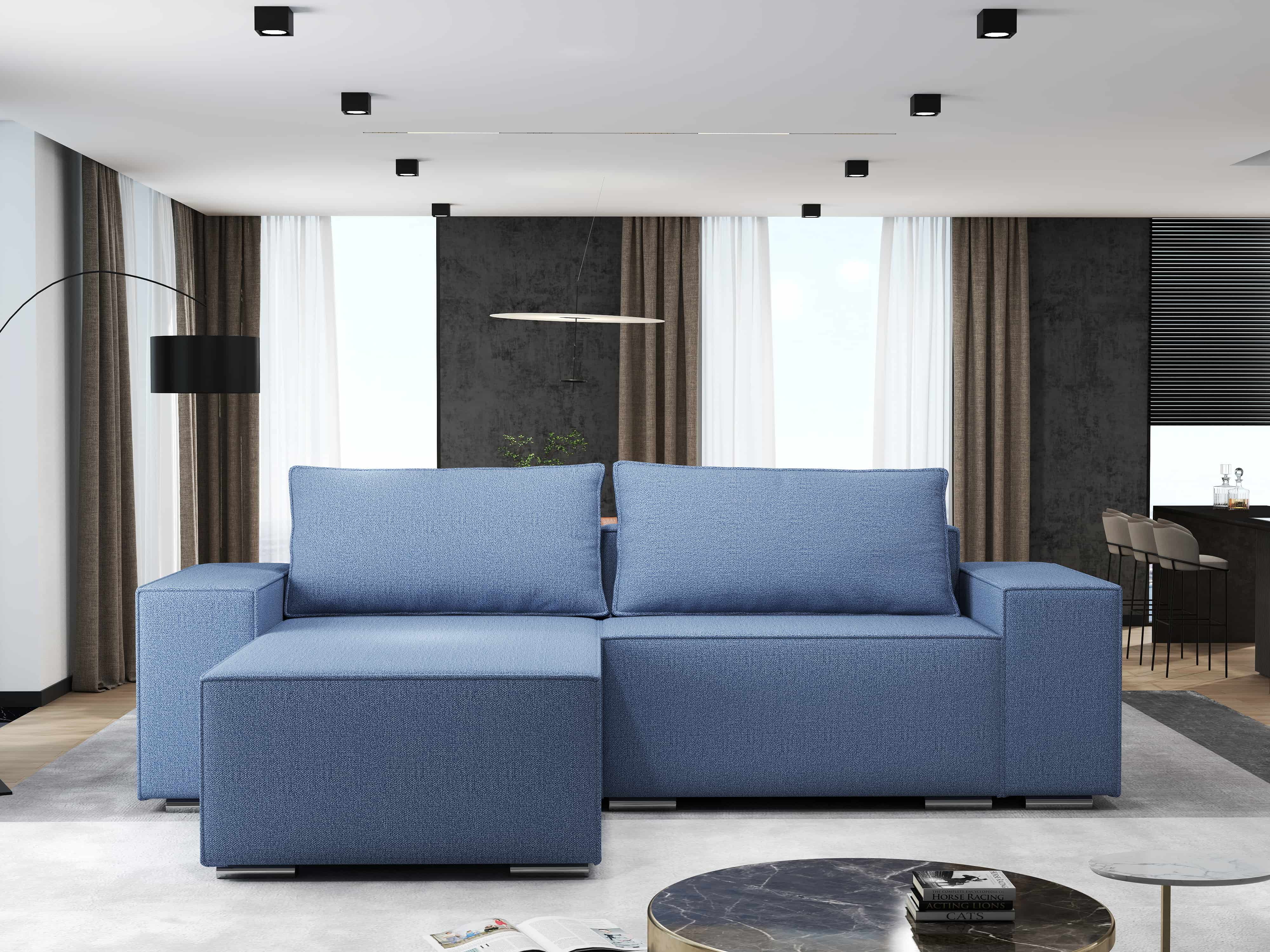 Colțar extensibil dumonde cu ladă de depozitare si sezut confortabil din spuma HR, Dream Enjoy Albastru 290x185 cm Fabrica