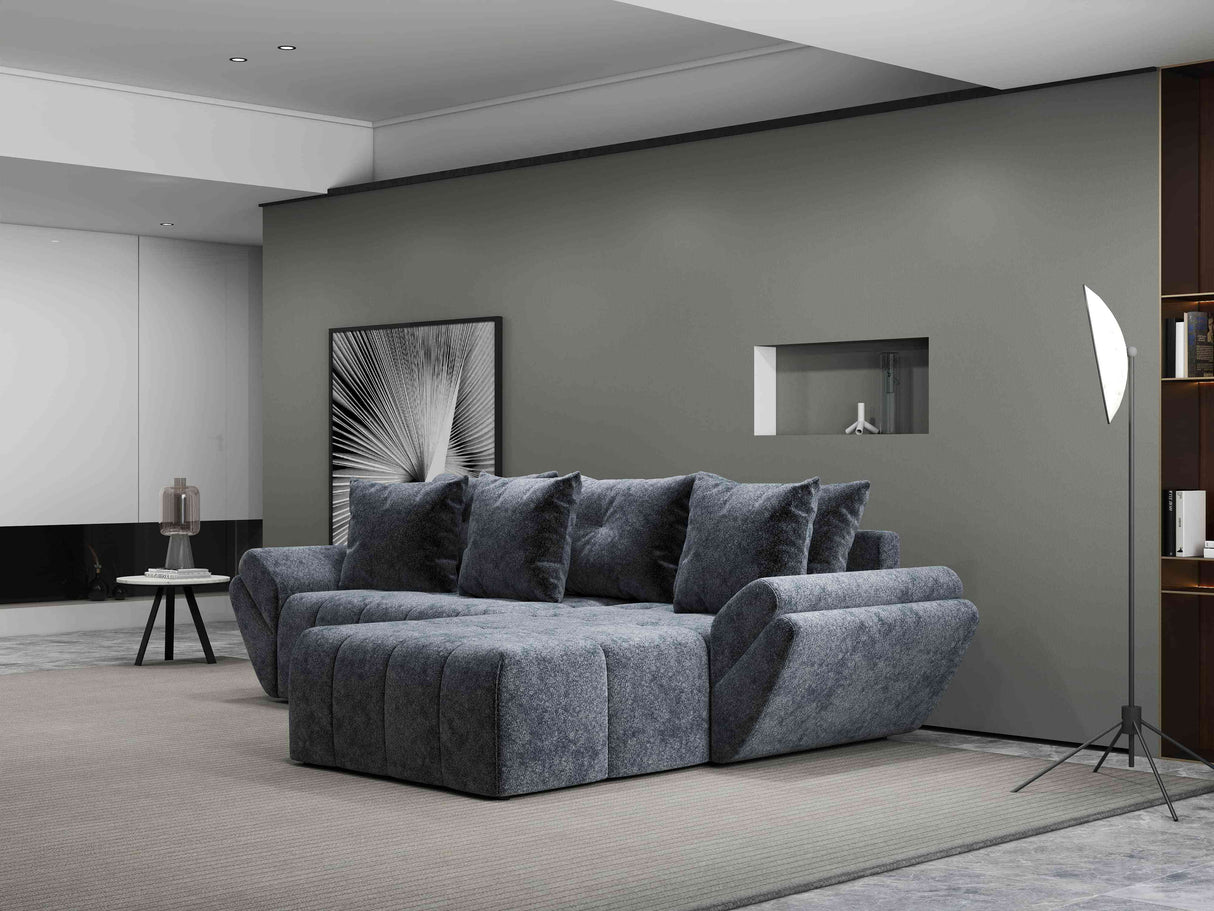 Colțar extensibil dumonde cu ladă de depozitare si sezut confortabil din spuma HR, Berlin Euphoria Gri Grafit 280x185 cm II Fabrica