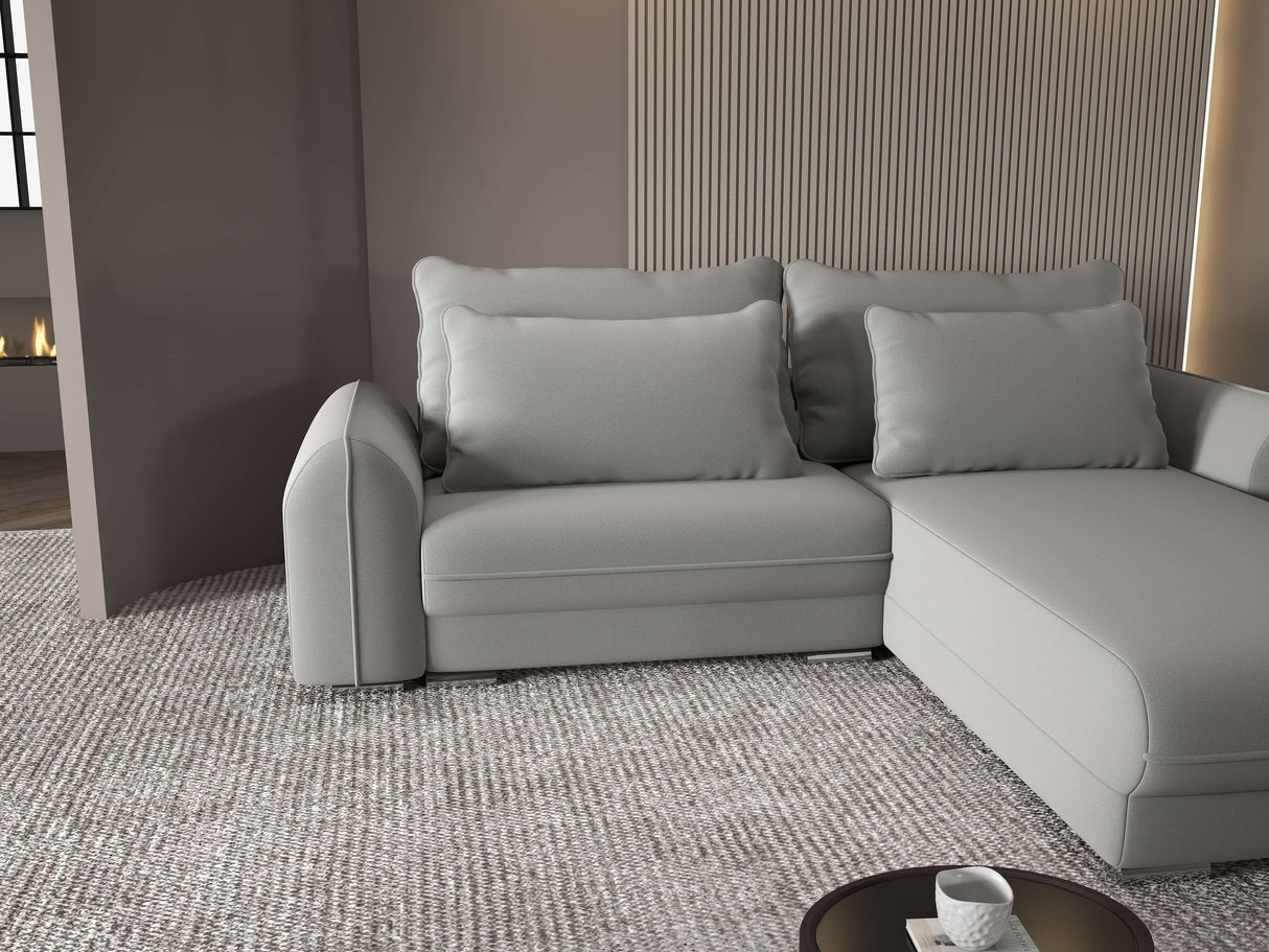 Colțar extensibil dumonde cu ladă de depozitare si sezut confortabil din spuma HR, Denver Royal Gri 275x185 cm II Fabrica
