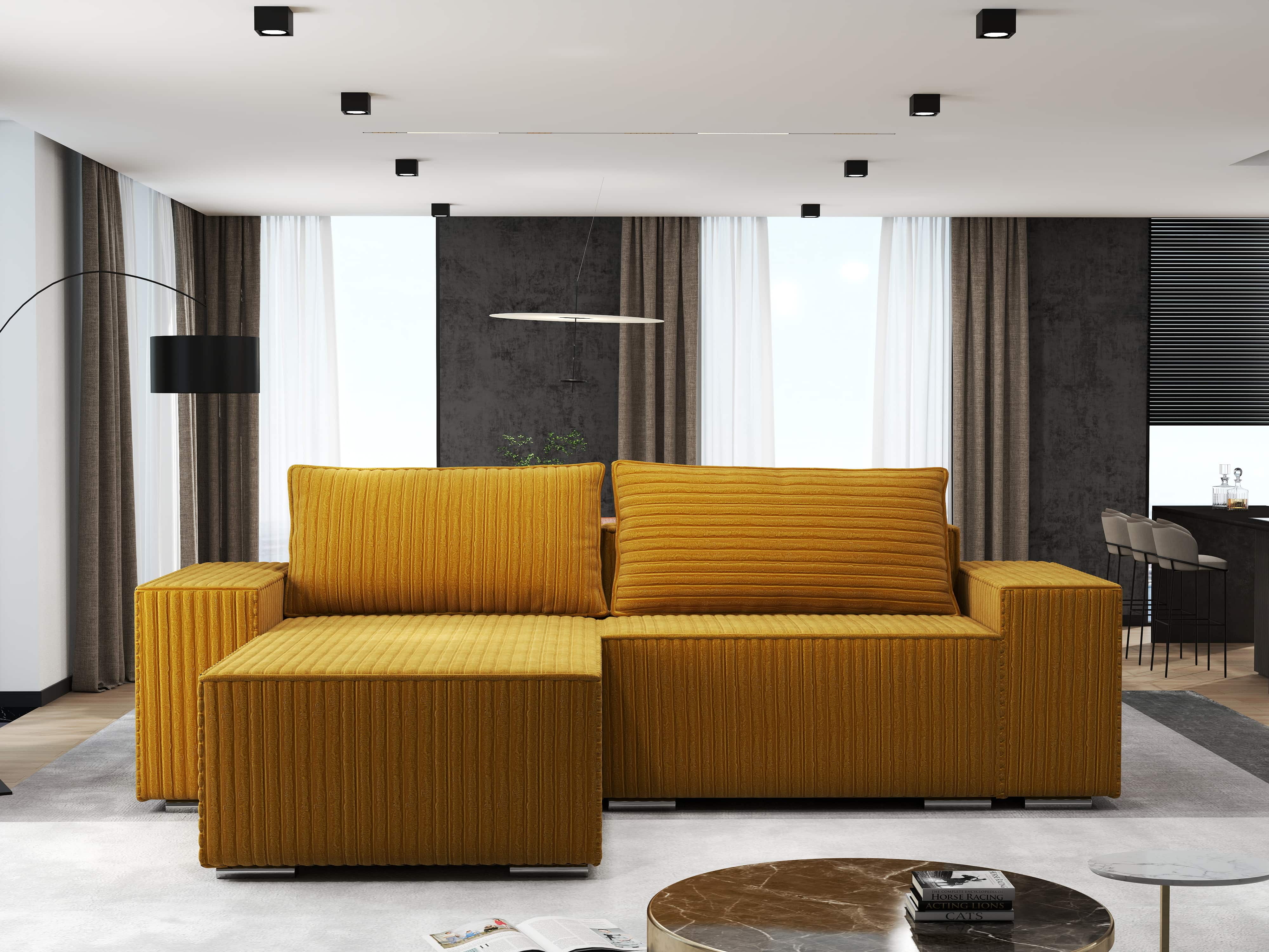 Colțar extensibil dumonde cu ladă de depozitare si sezut confortabil din spuma HR, Dream Ambience Mustar 290x185 cm Fabrica