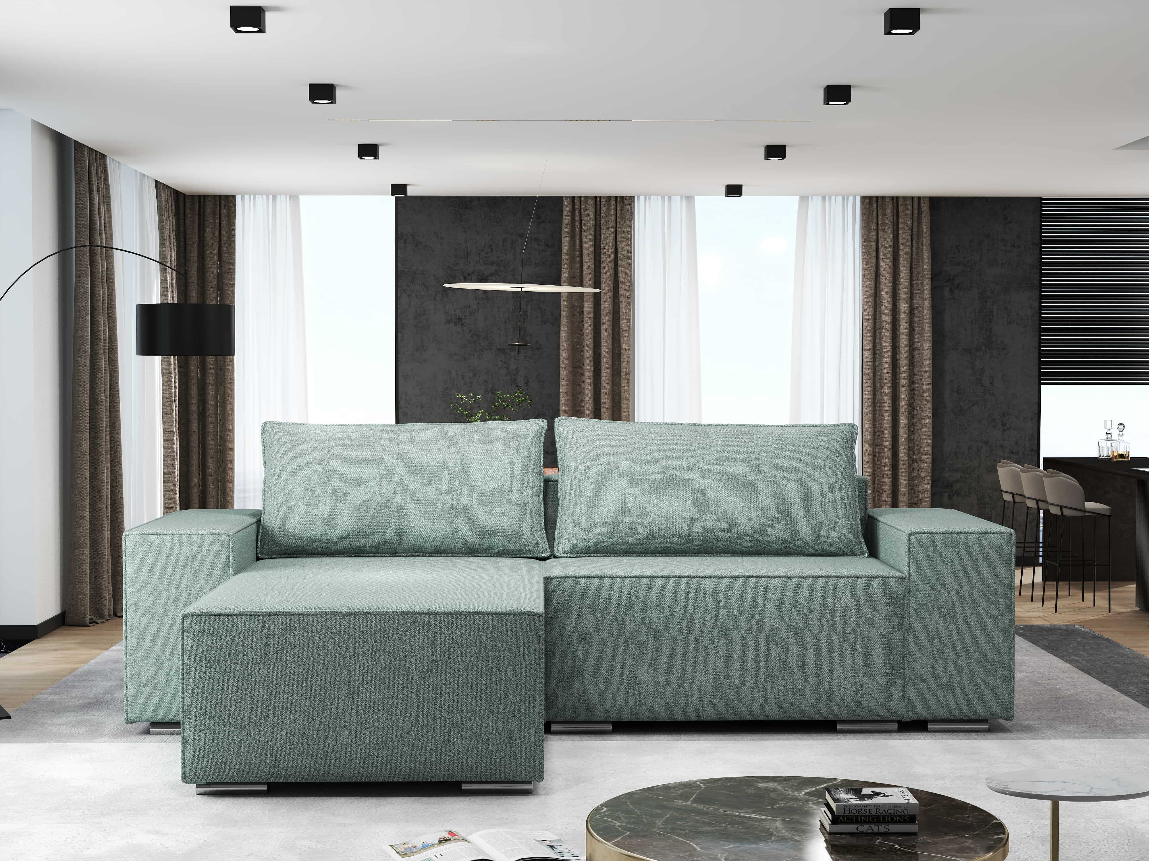 Colțar extensibil dumonde cu ladă de depozitare si sezut confortabil din spuma HR, Dream Enjoy Mint 290x185 cm Fabrica