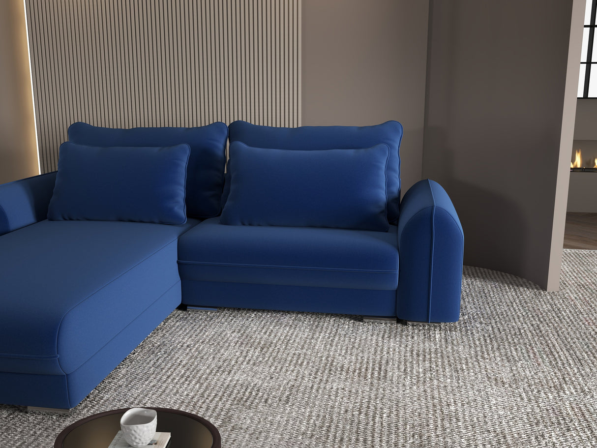 Colțar extensibil dumonde cu ladă de depozitare si sezut confortabil din spuma HR, Denver Royal Albastru 275x185 cm Fabrica