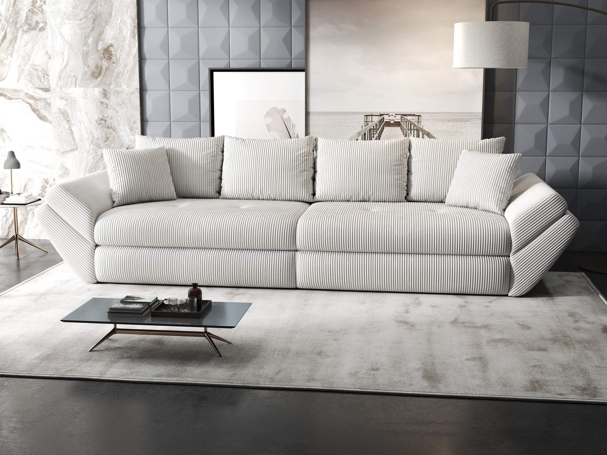 Canapea extensibilă dumonde cu ladă de depozitare si sezut confortabil din spuma HR, Loana Zoom Bej 300x100 cm Fabrica