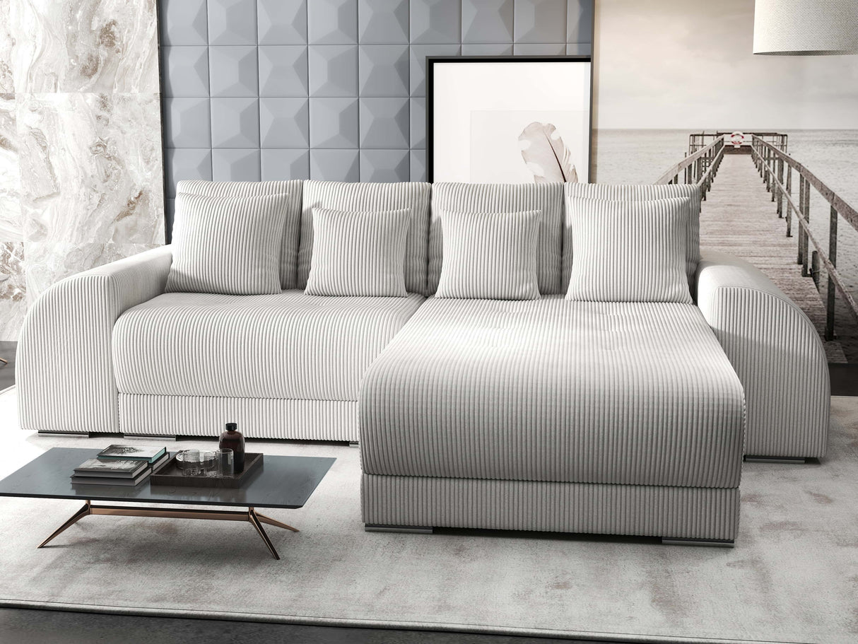 Colțar extensibil dumonde cu ladă de depozitare si sezut confortabil din spuma HR, Verona Zoom Gri II 290x185 cm Fabrica